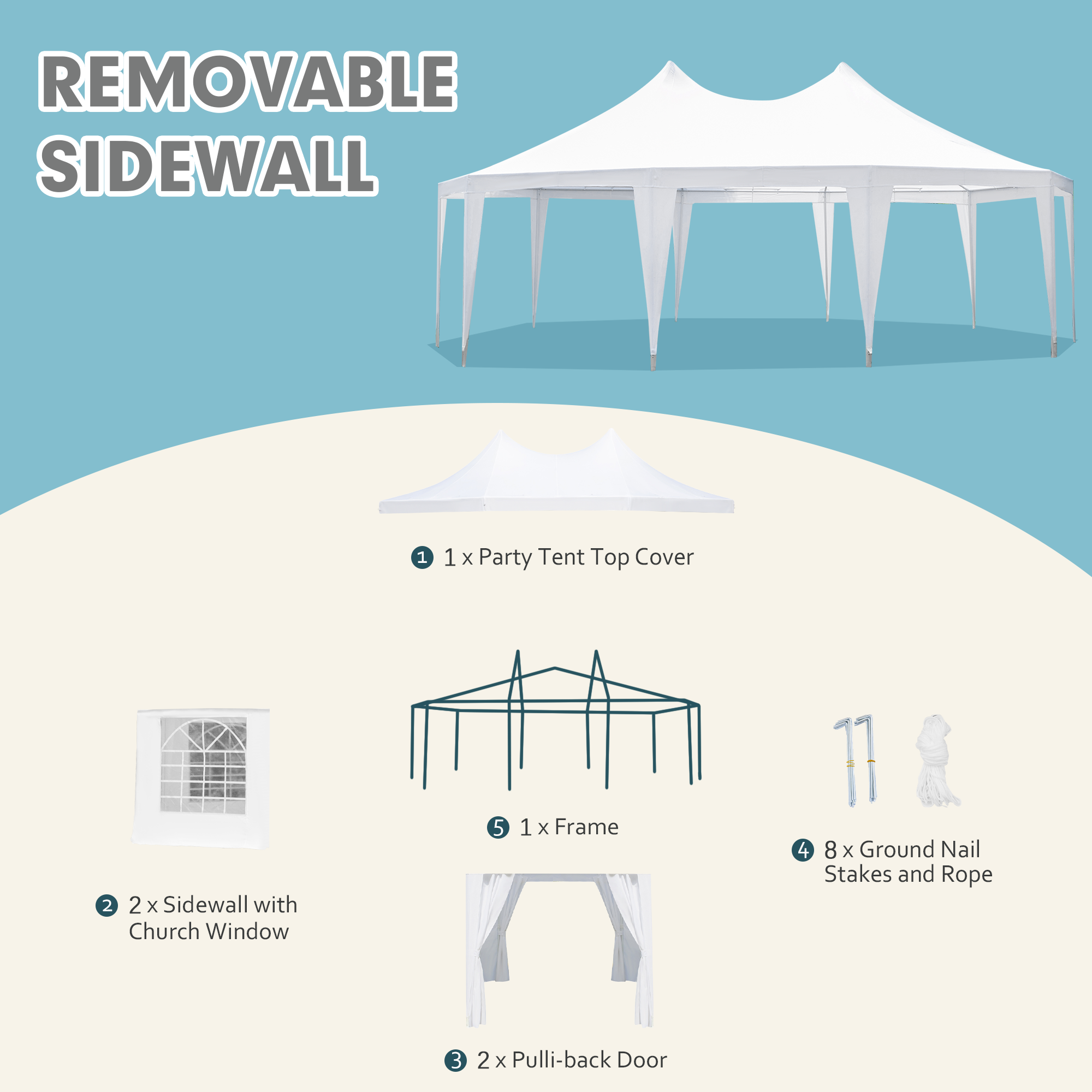 HOMREST 26x19ft Decagonal Heavy Duty Canopy With 8 Removable Sidewalls 8 Church Windows And 2 Pull Back Doors Outdoor Gazebo Pavilion Shelter Tent For Party
