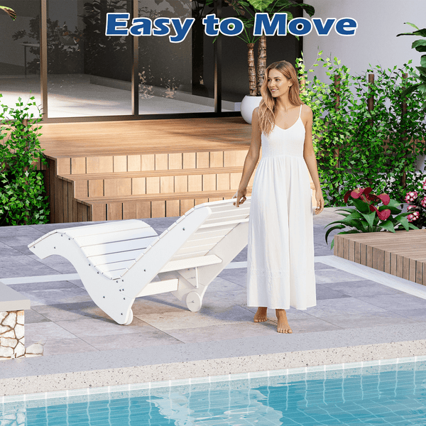 HOMREST HDPE Pool Lounge Chairs Set of 2, In-Pool Chaise with Wheels, S-Shaped, White