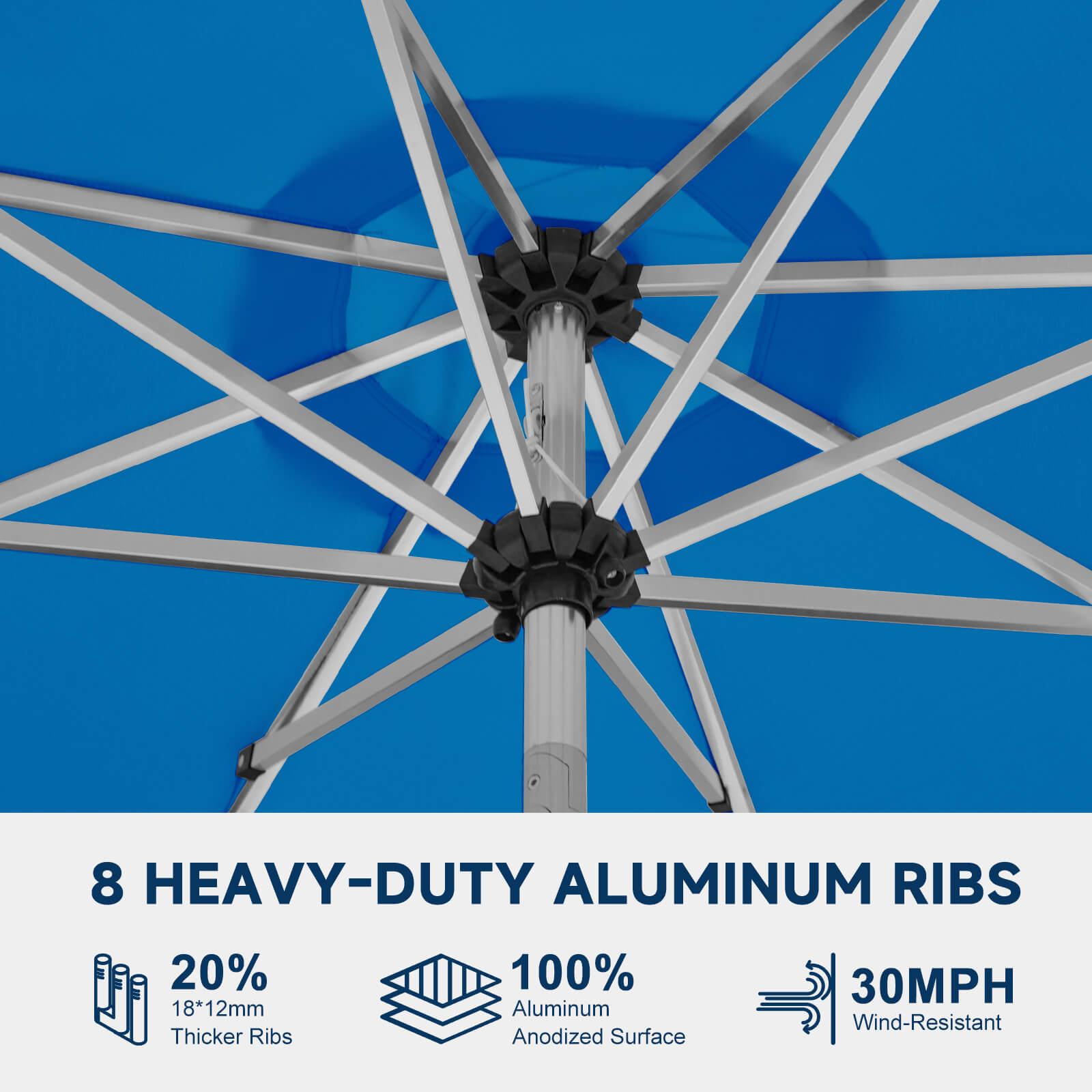 Homrest 9FT Aluminum Patio Umbrella, Fade-Resistant with Push Tilt, 8 Sturdy Aluminum Ribs Royal Blue