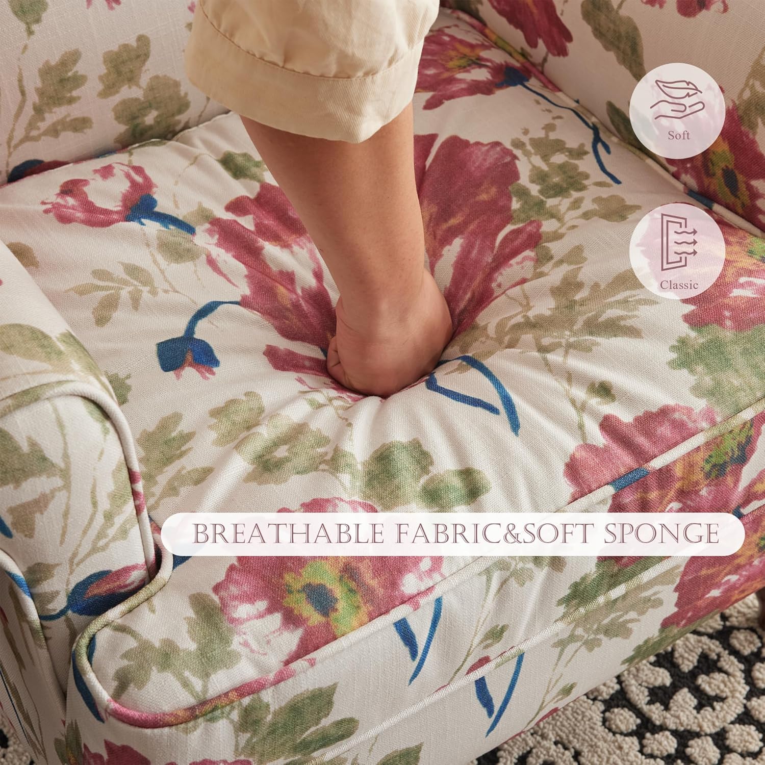 HOMREST Fabric Accent Chair for Living Room Bedroom Reading, Pink Floral