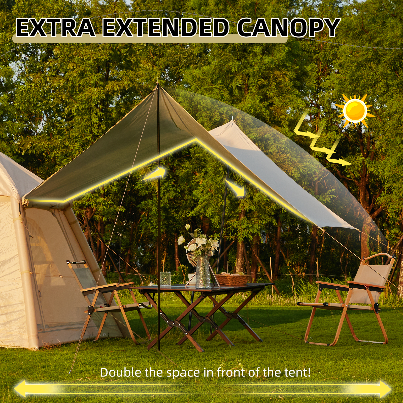 HOMREST 2-4 Persons Inflatable Camping Tent with Pump & Extended Canopy, Easy Set-up, Oxford Portable Free-Standing Family Cabin Tent