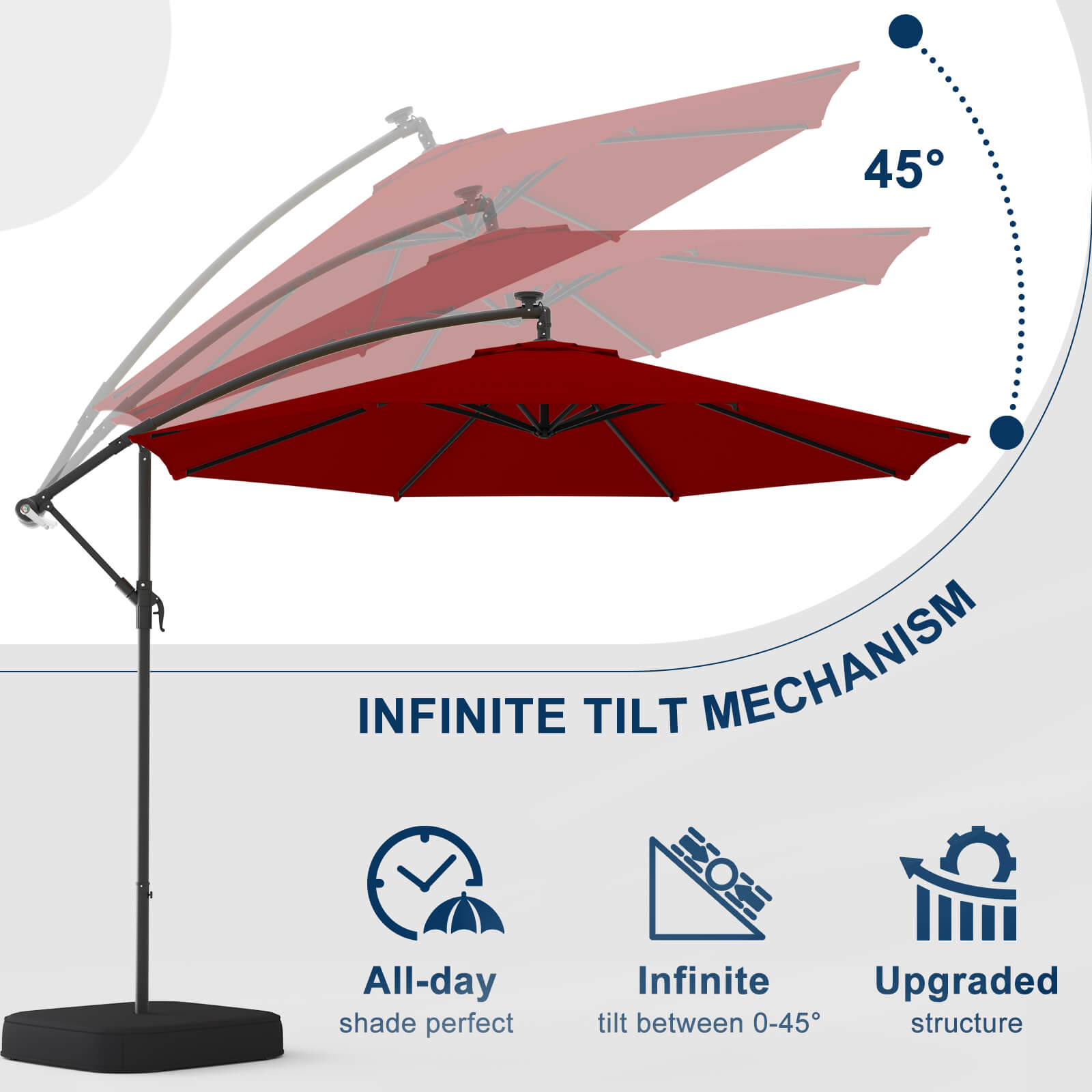 Homrest 10ft Patio Umbrella with Base, Outdoor Offset Cantilever Umbrella, Infinite Tilt, Burgundy