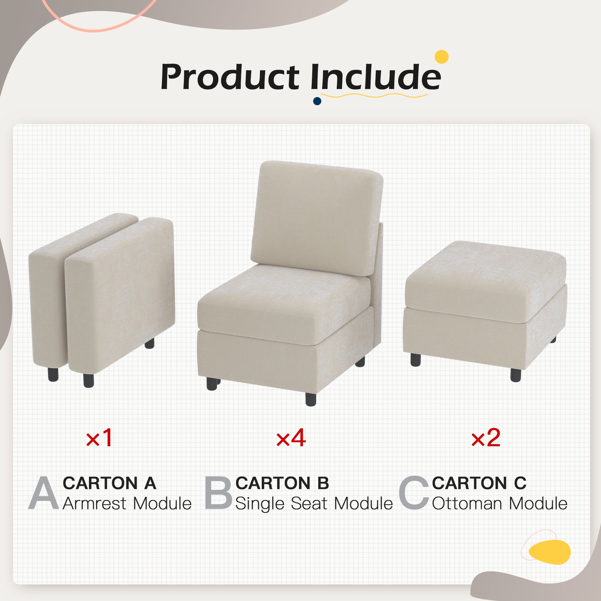 After-Sales Purchase Only – 6  Piece Modular Sectional Couch Box A and Box B