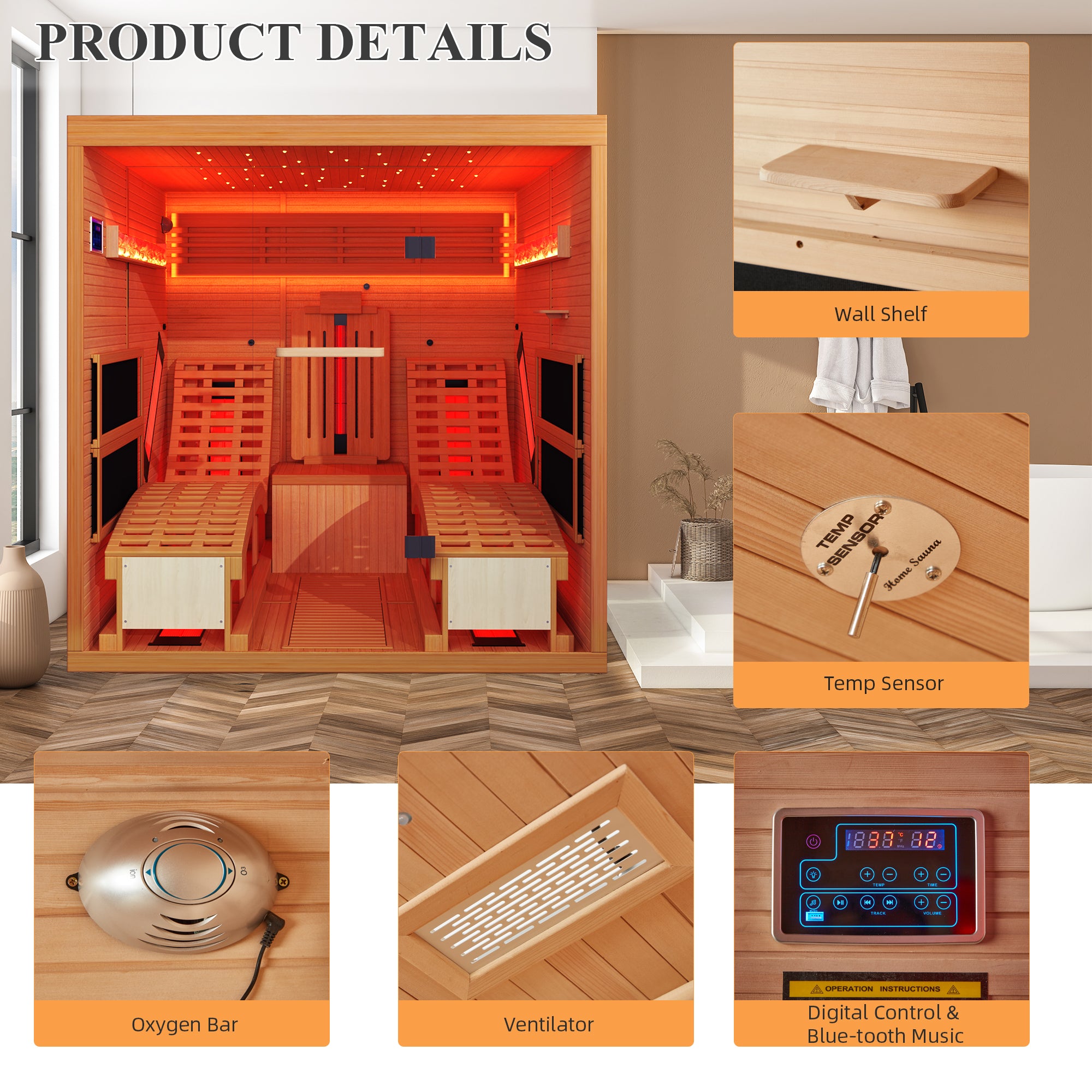 HOMREST Luxurious 2 Person Infrared Yoga Sauna with Comfortable Sauna Chair