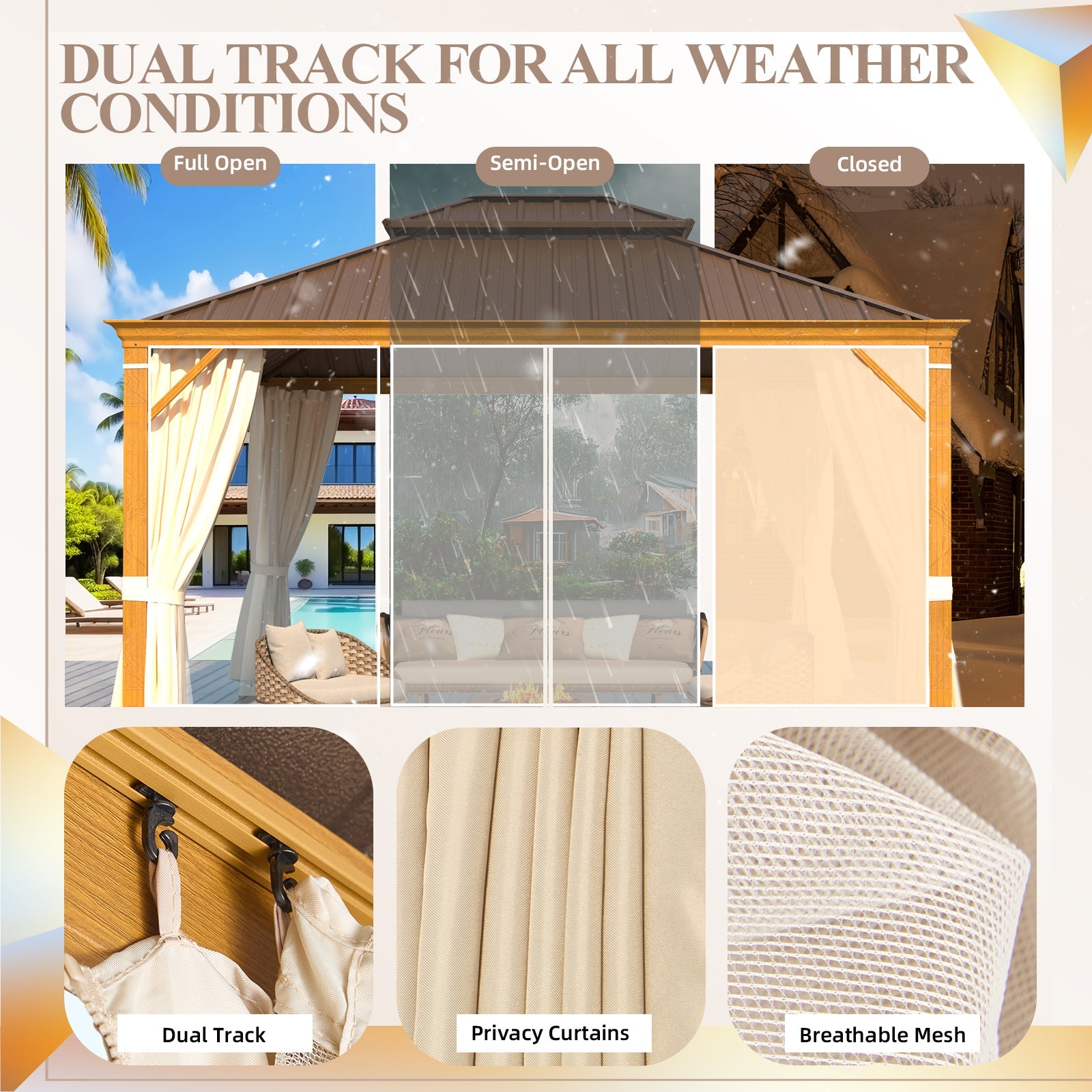 Homrest 12' x 14' Hardtop Gazebo with Aluminum Frame, Wood-Grain