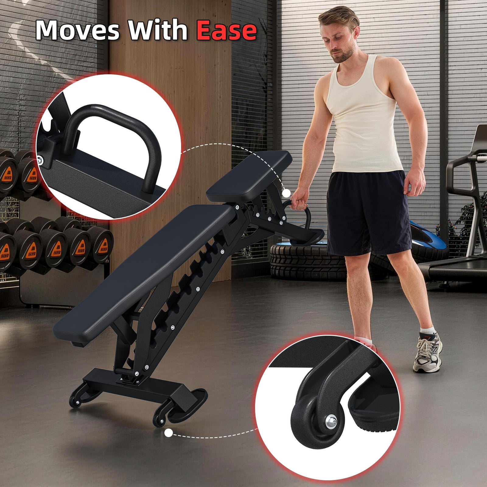 HOMREST Weight Bench, Heavy Duty FID Adjustable Exercise Bench, 1000 lbs Capacity, 12 Positions, Steel Frame with Wheels, for Home Gym Workout Training