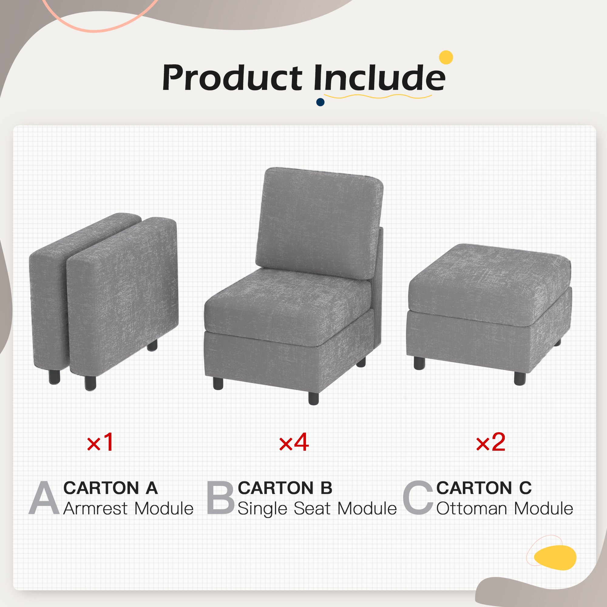 Homrest 6 Piece Modular Sectional Couch with Storage for Living Room, Light Gray