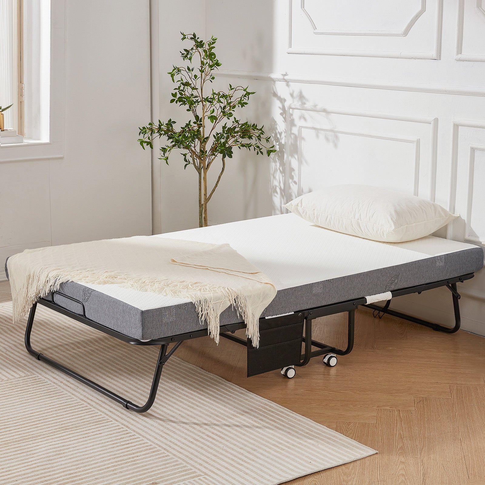 HOMREST 75"x 38" Folding Bed with Mattress, Twin Size Portable Rollaway Guest Bed for Adults