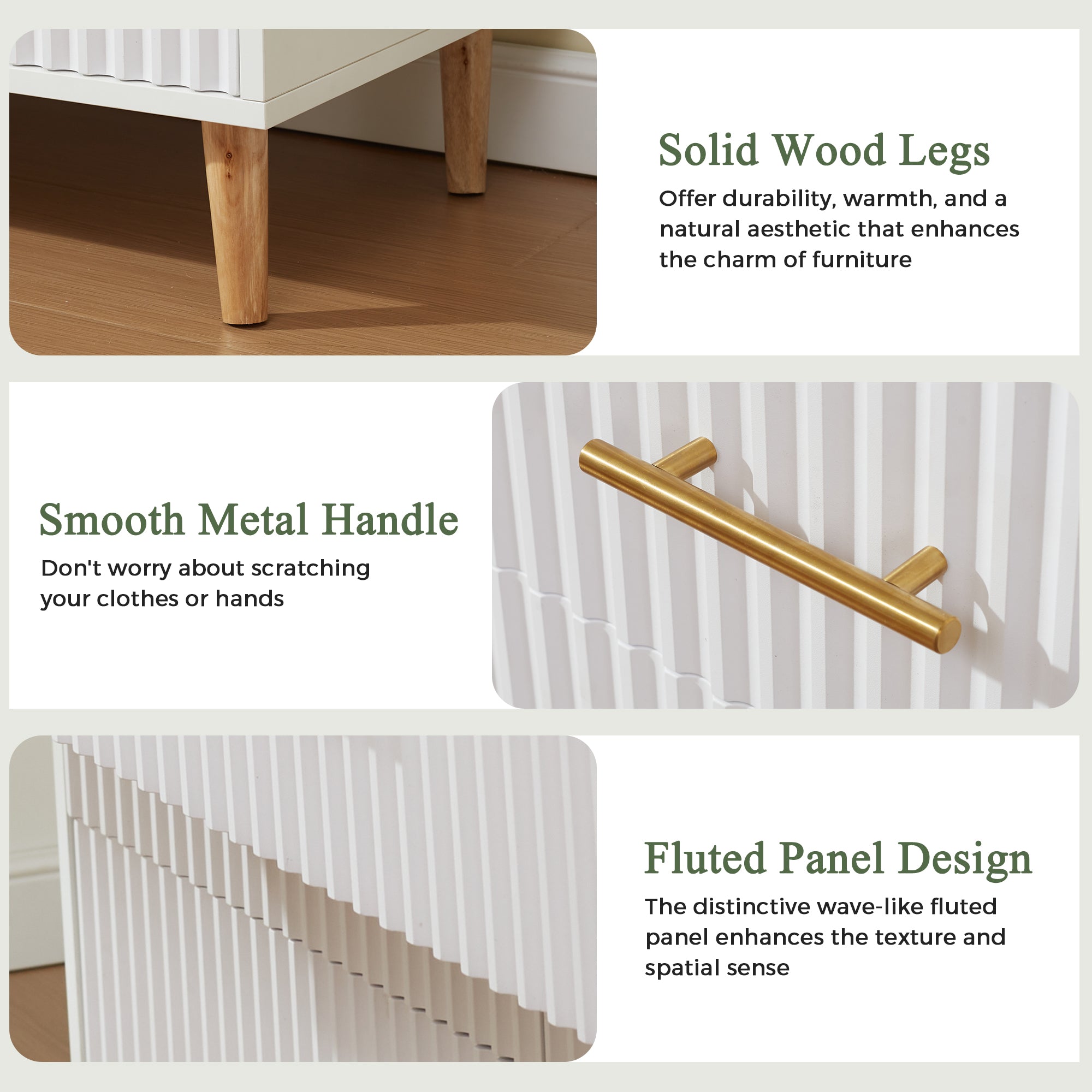 HOMREST 6 Drawer Dresser Modern Dresser Chest of Drawers with Fluted Panel, White