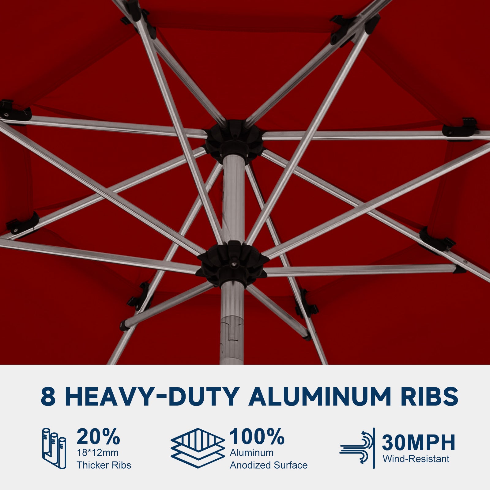 Homrest 9FT 3-Tier Aluminum Patio Umbrella, Fade-Resistant with Push Tilt, 8 Sturdy Aluminum Ribs,Burgundy