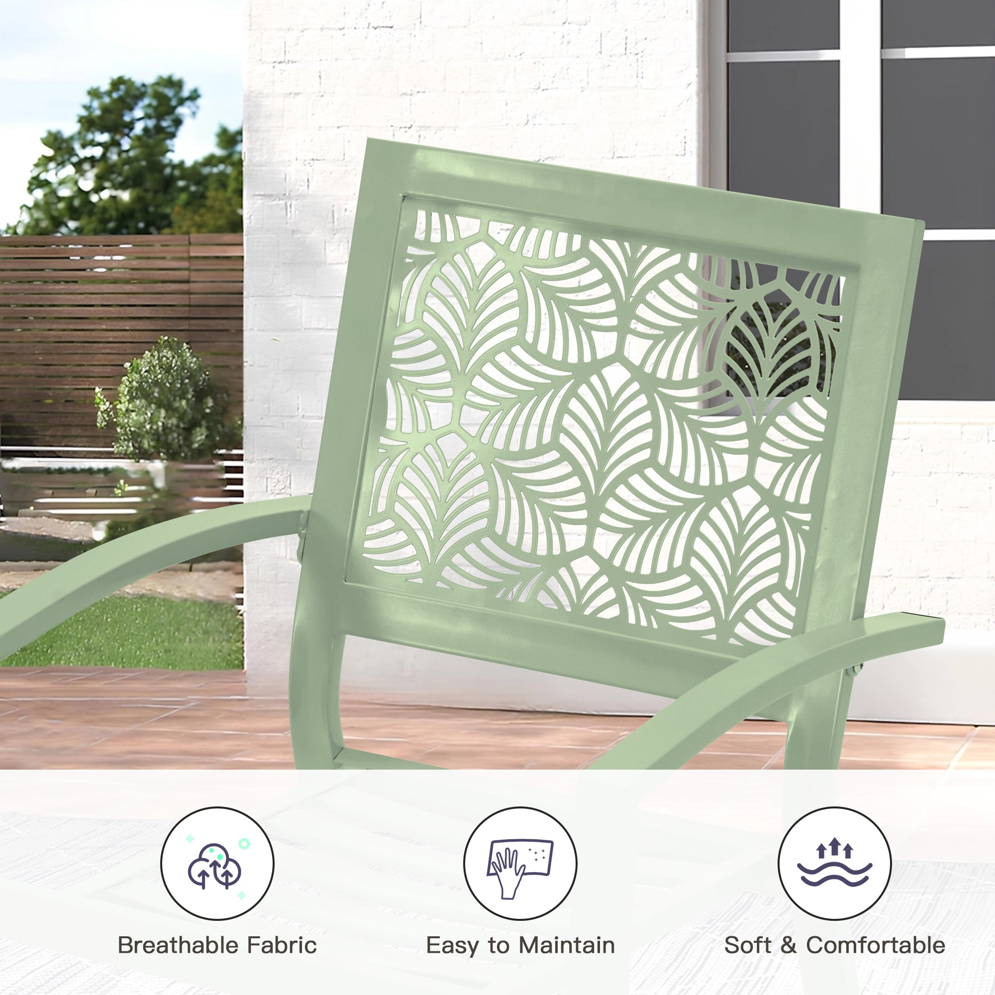HOMREST 3-Piece Outdoor Bistro Set – Metal Chairs & Table, Sage Green