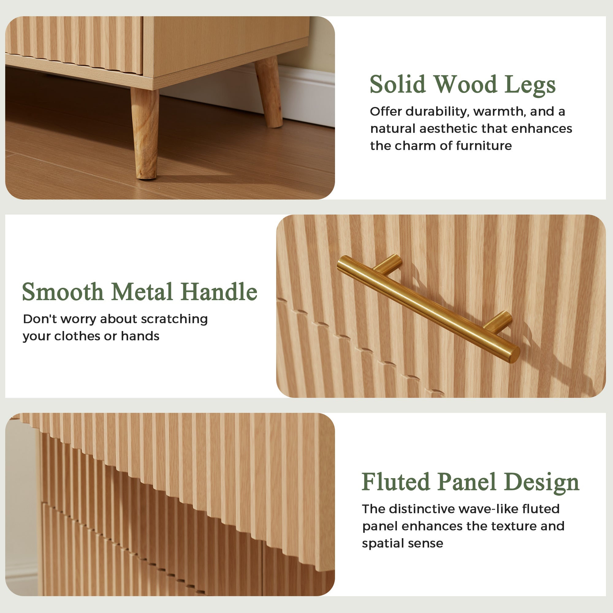 HOMREST 6 Drawer Dresser Modern Dresser Chest of Drawers with Fluted Panel