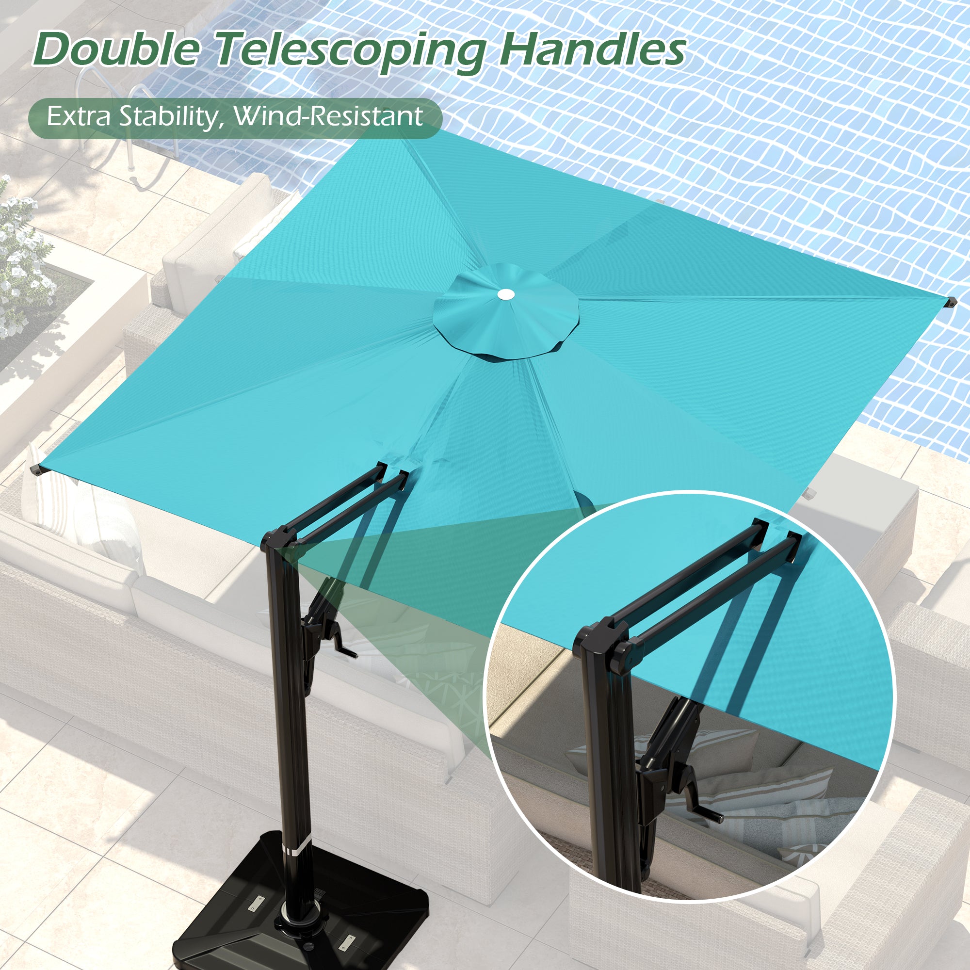 HOMREST 10x10ft Large Rectangular Cantilever Umbrella with 360° Rotation & 6 Adjustable Heights, Blue (Base Excluded)