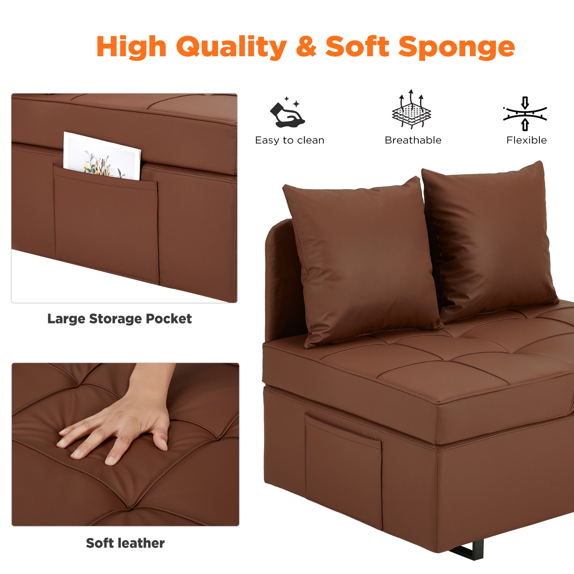 HOMREST 3 IN 1 Futon Sofa Bed Convertible Recliner Lounge with Reclining Backrest, Brown