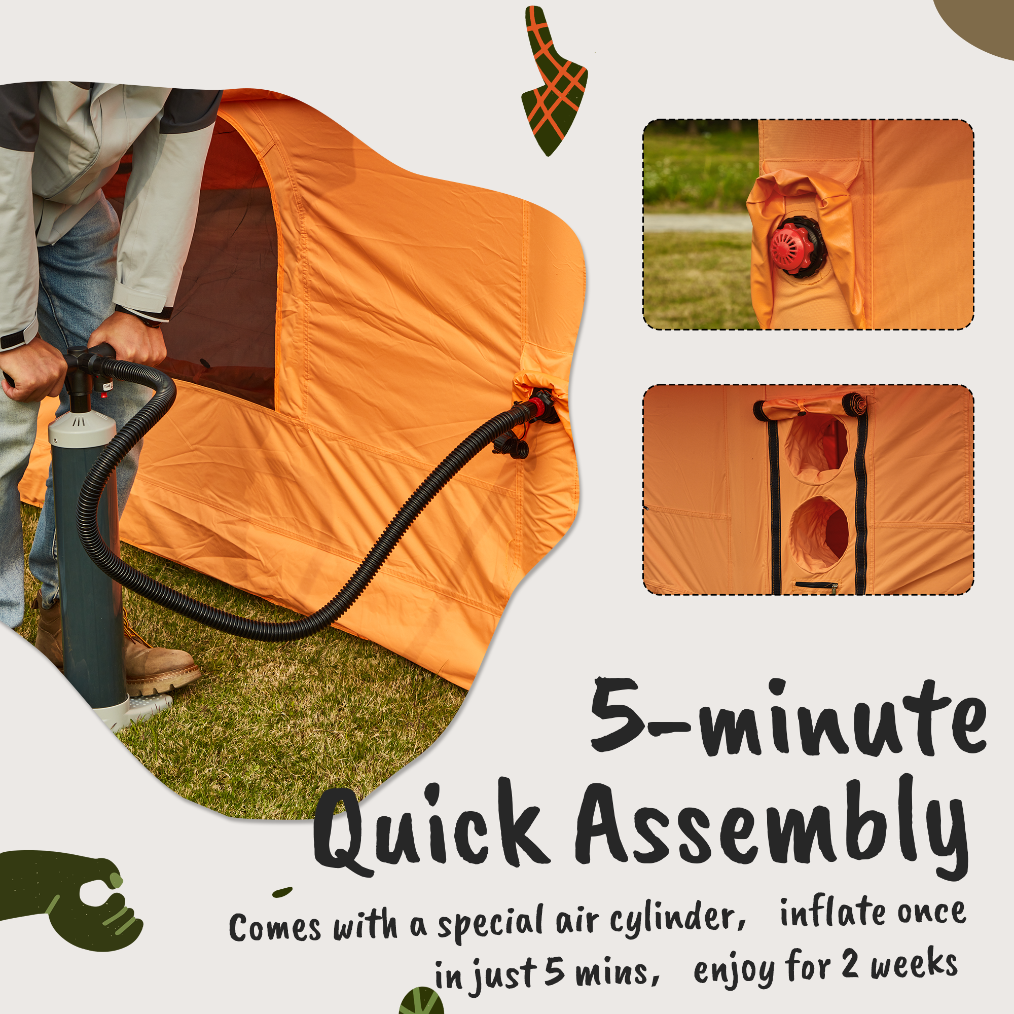 EROMMY 8-10 Person Inflatable Tent with Chimney Opening, Orange - 9.8x13x7.2ft-Erommy