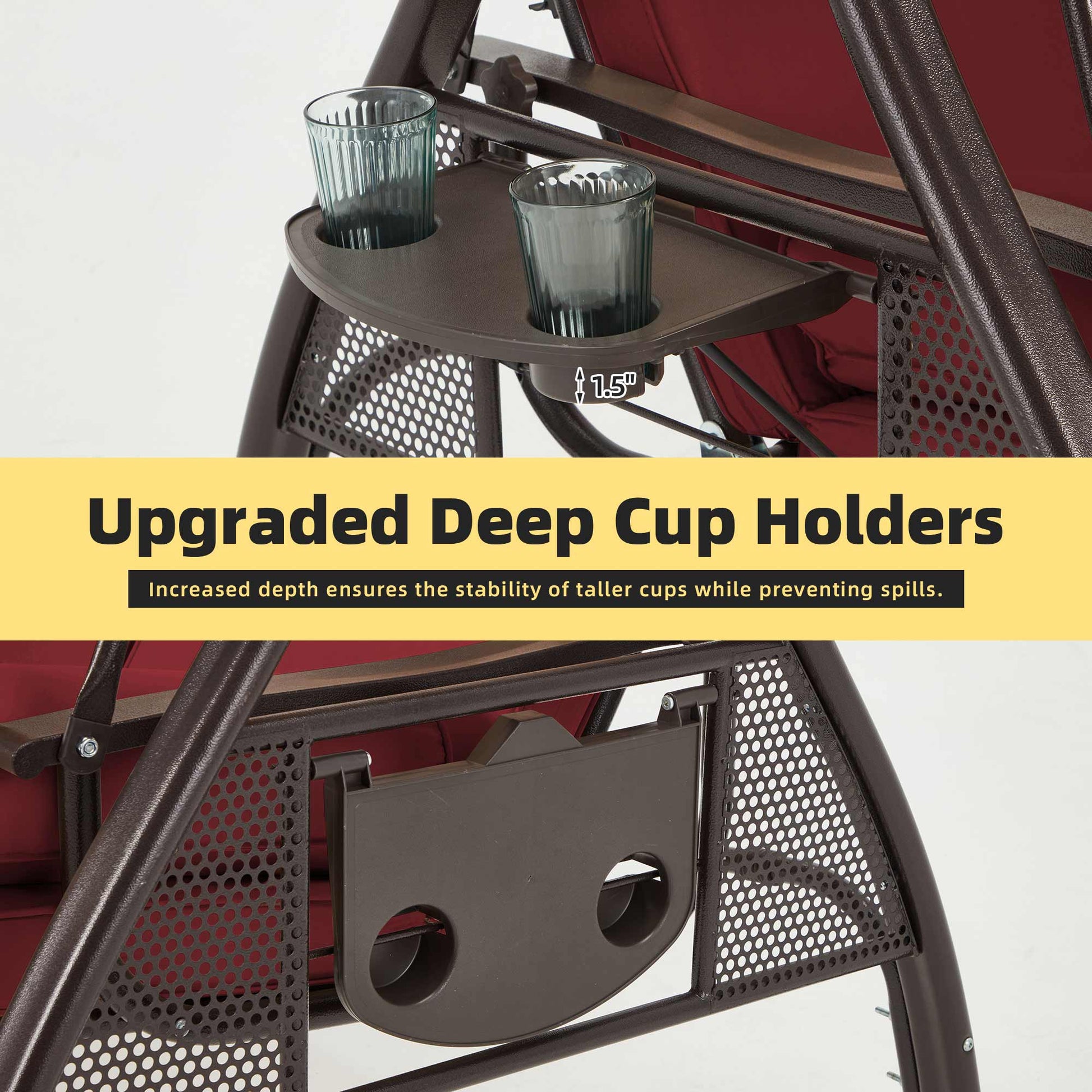 Outdoor swings with upgraded deep cup holders ensures the stability of taller cups while preventing spills. | Homrest furniture