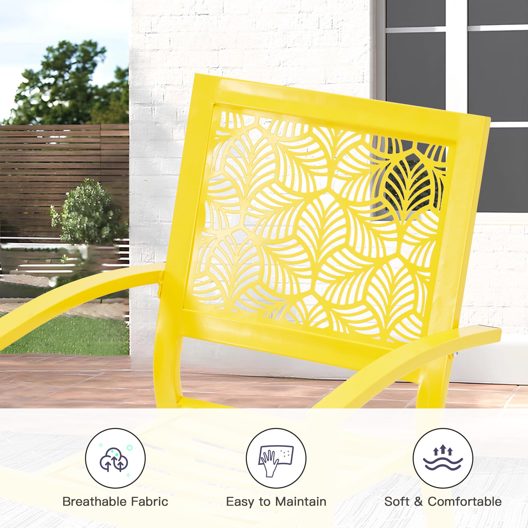 HOMREST 3-Piece Outdoor Bistro Set – Metal Chairs & Table, Yellow