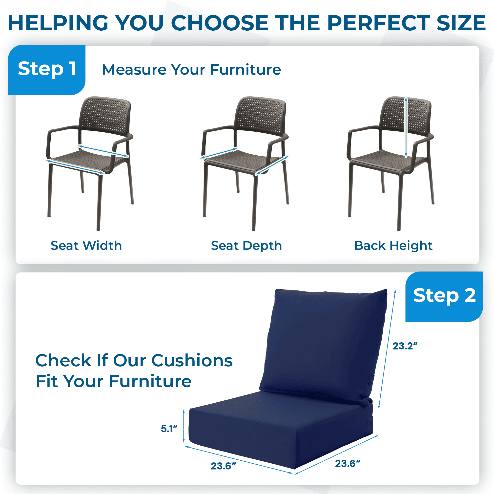 HOMREST Patio Furniture Cushions with Handle and Ties, Waterproof, Fade-resistant Outdoor Couch Cushion, Chair Pads for Dining Chairs, Navy blue