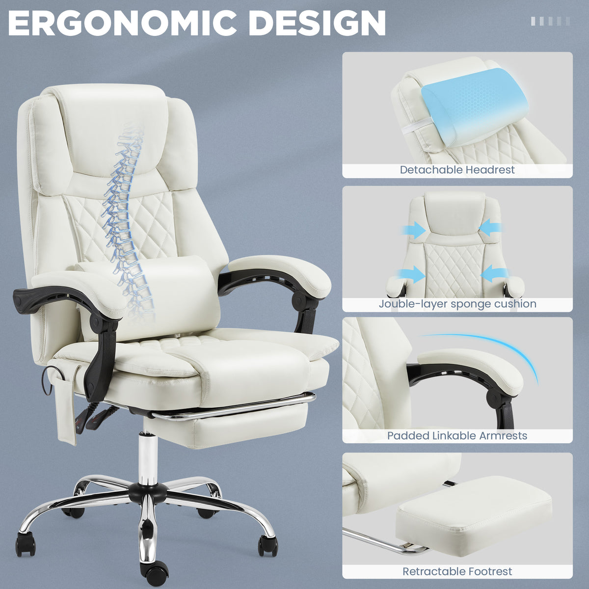 HOMREST 3D Kneading Massage Office Chair, White