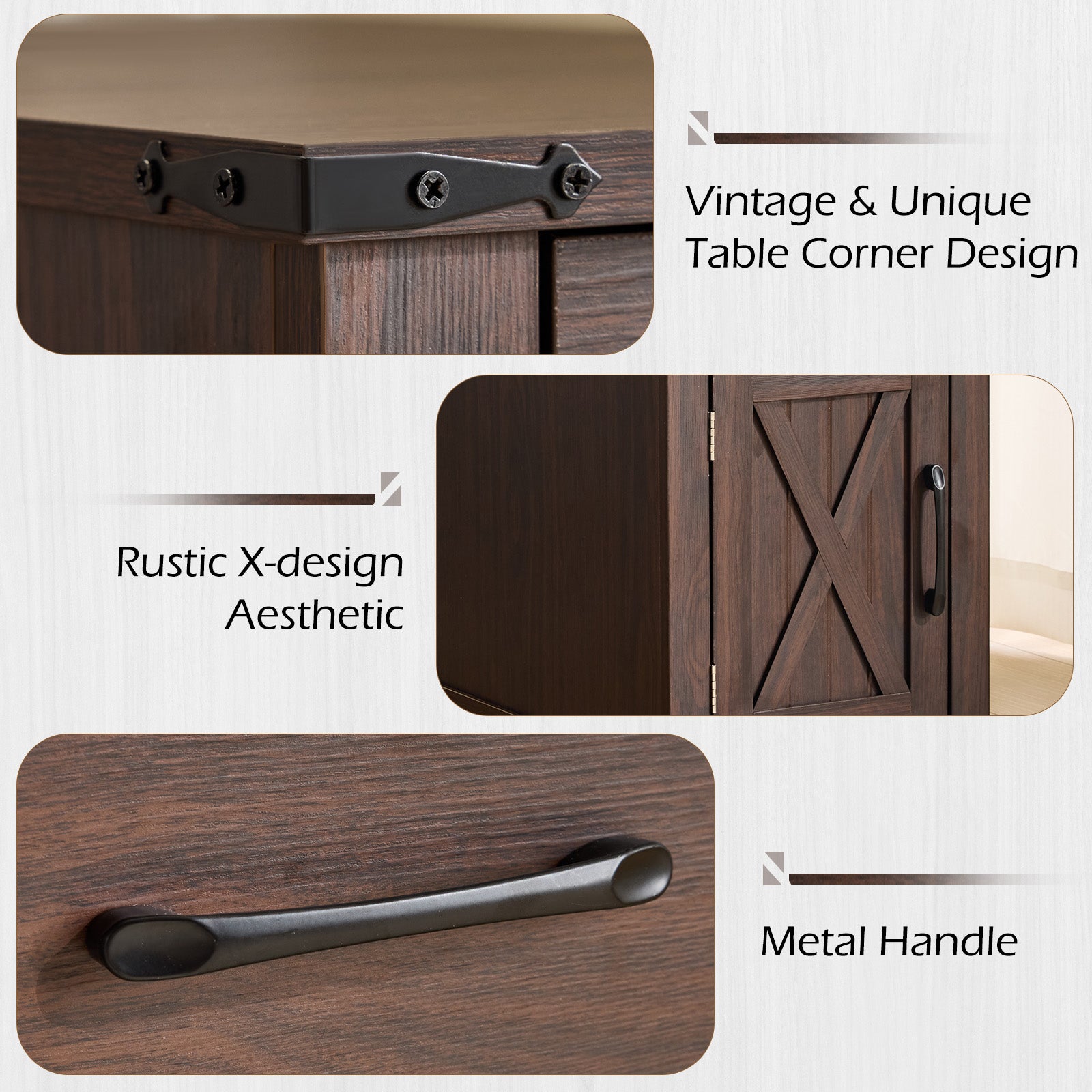 HOMREST Farmhouse End Table with Charging Station, Narrow Side Table for Living Room, Nightstand with Drawer and Storage Cabinet, Choco