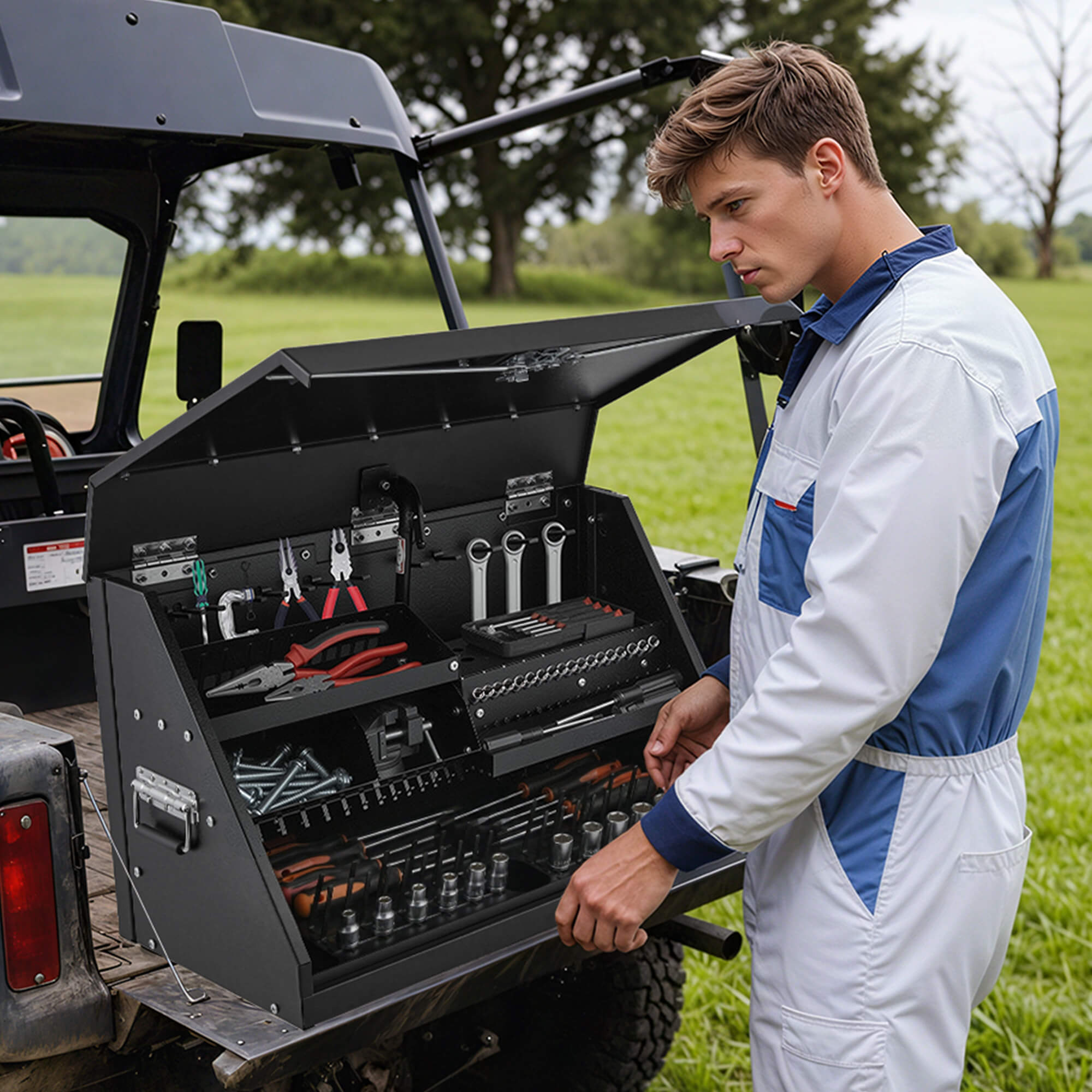 HOMREST 26inch Portable Triangle Toolbox, Heavy Duty Steel Tool Box,Truck Toolbox with Weather-Resistant Finish, Lockable Latches & Carry Handle
