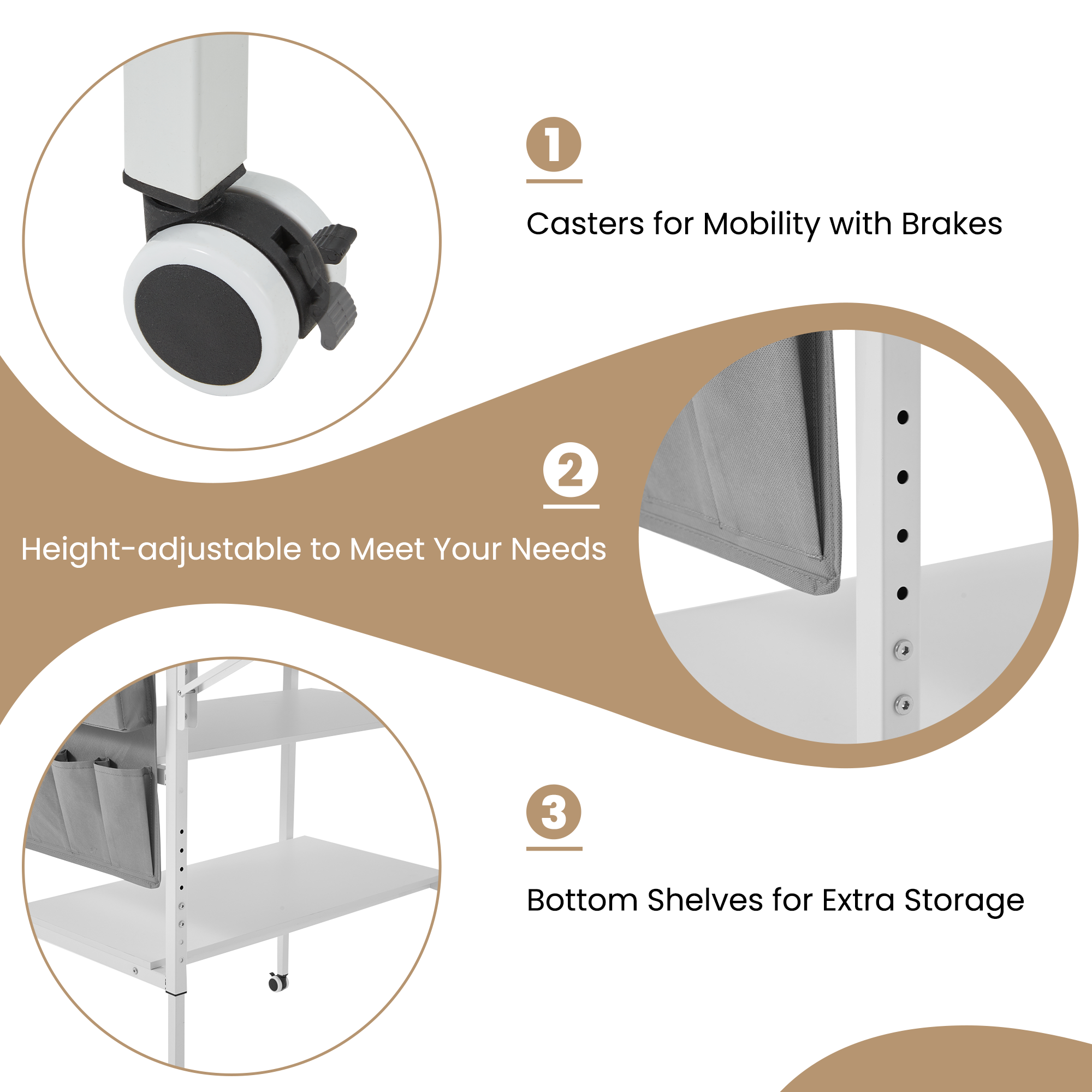 HOMREST Height Adjustable Craft Table with Storage Shelves, Mobile Folding Cutting Table for Large Fabric, Foldable Sewing Desk for Home Office Sewing Room Craft Room