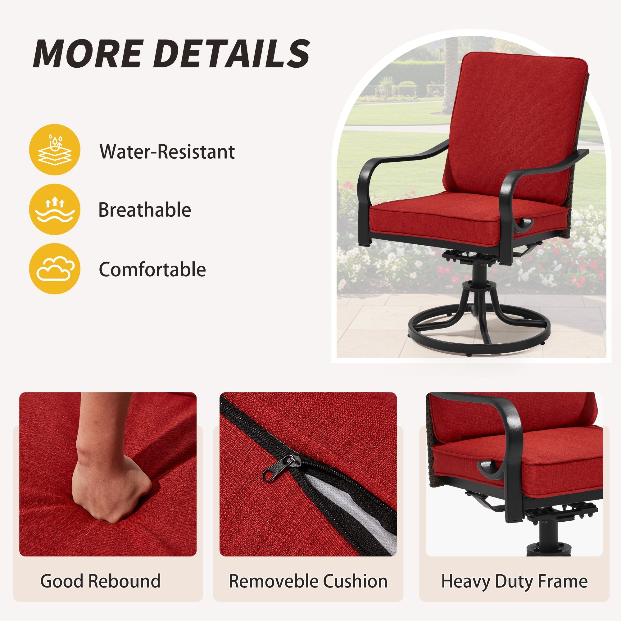 HOMREST Patio Swivel Chairs Set of 2 with Full Rattan Backrest, Red