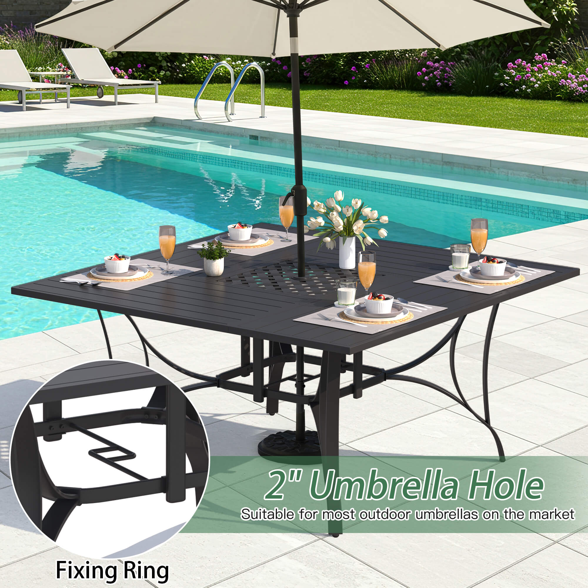 HOMREST 9 Piece Patio Dining Set, Outdoor Dining Table And Chairs Set For 8, 8 PVC-coated polyester Chairs, 1 Iron Square Table With Adjustable Umbrella Hole (1.57"-1.97"), Brown