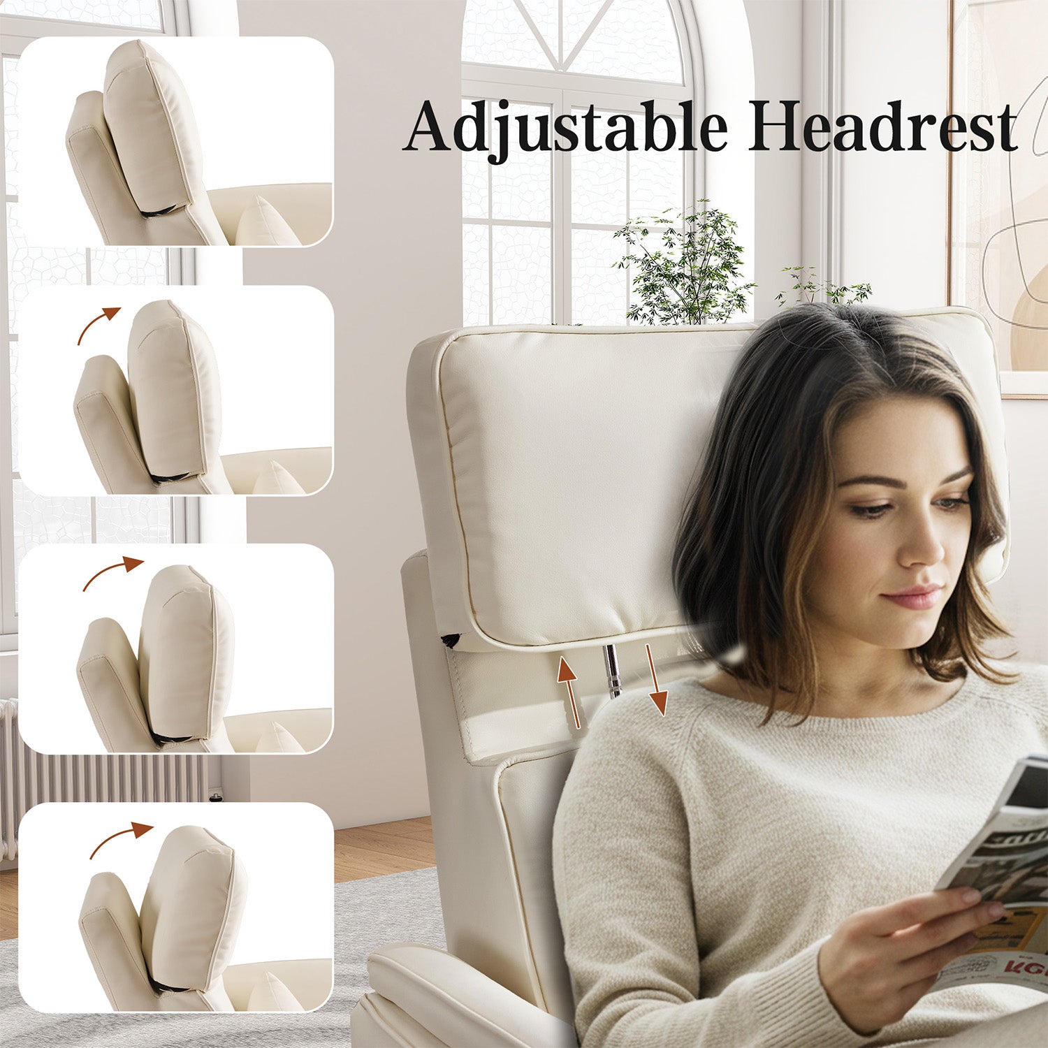 HOMREST Power Swivel Rocking Recliner Chair with Adjustable Headrest and Armrests, Beige