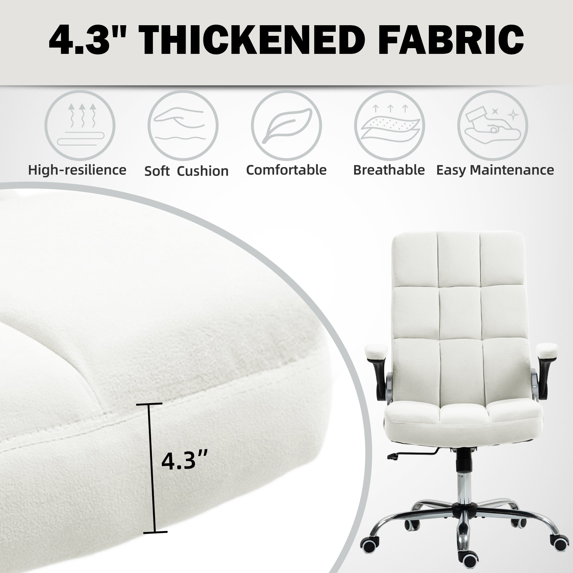Homrest Ergonomic Flannel Desk Chair with Flip-Up Arms - Beige