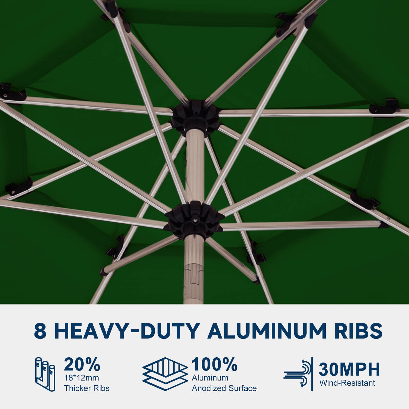Homrest 9FT 3-Tier Aluminum Patio Umbrella, Fade-Resistant with Push Tilt, 8 Sturdy Aluminum Ribs,Green