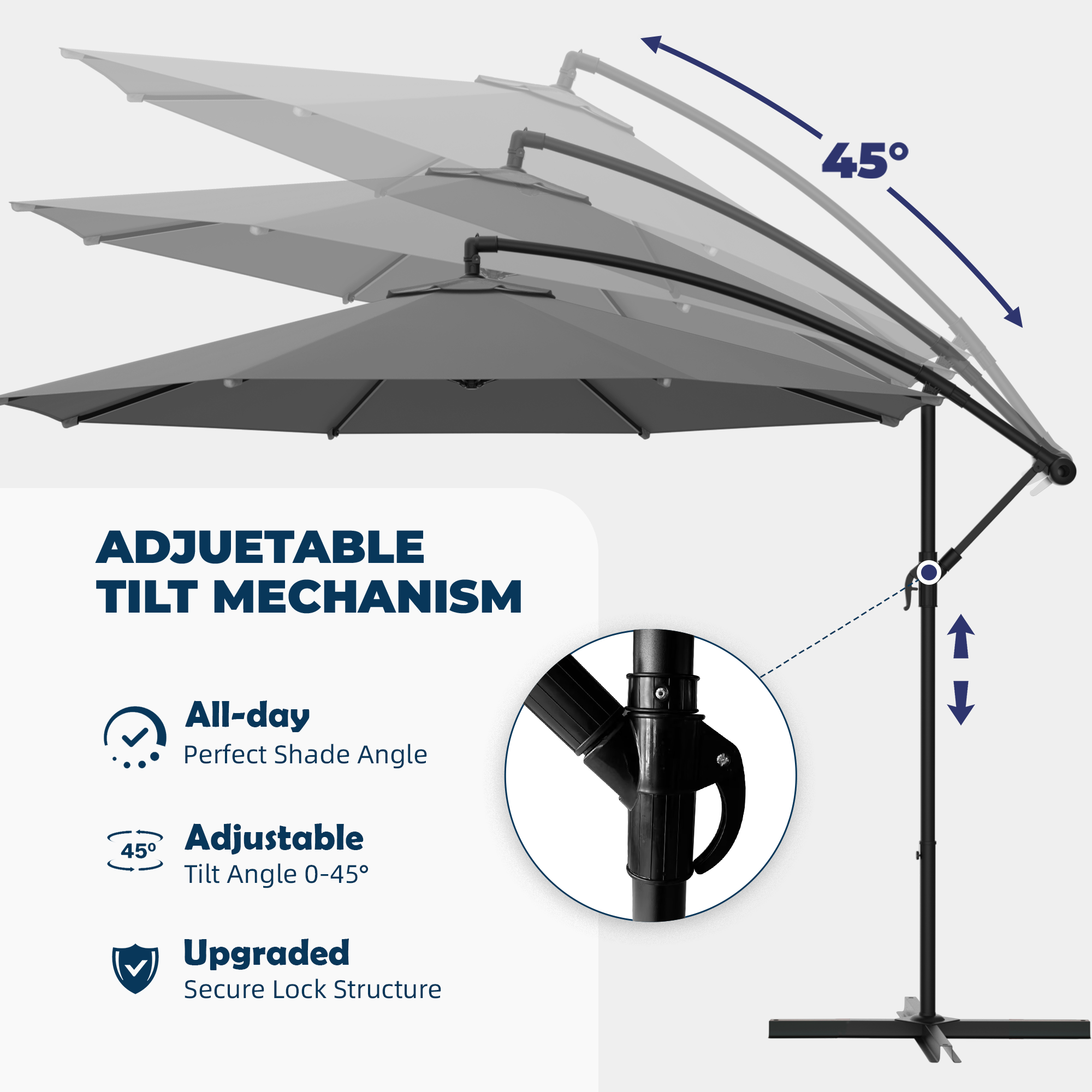 Homrest 10ft Offset Patio Umbrella - Outdoor Hanging Umbrella with Easy Tilt, 99.9% UV Protection, and Sturdy Iron Frame for Garden, Pool, Backyard, Gray