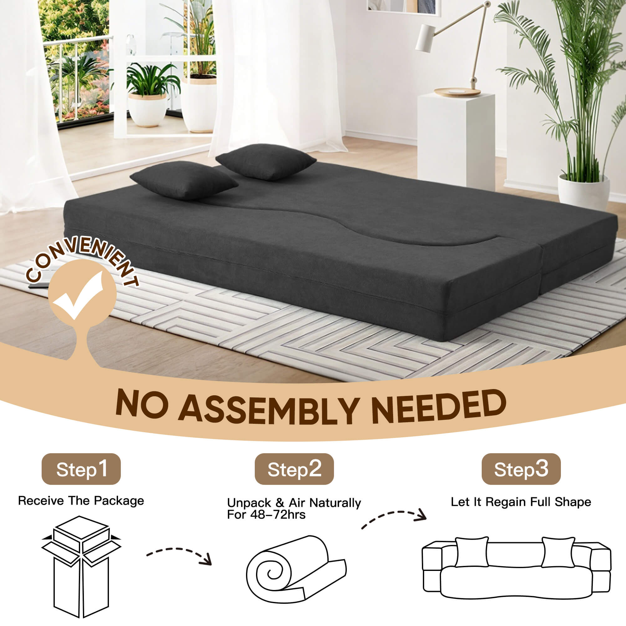 HOMREST Folding Sofa Bed, Floor Sofa Couch, Convertible Sofa Bed With High Density Foam, Foldable Floor Couch Bed