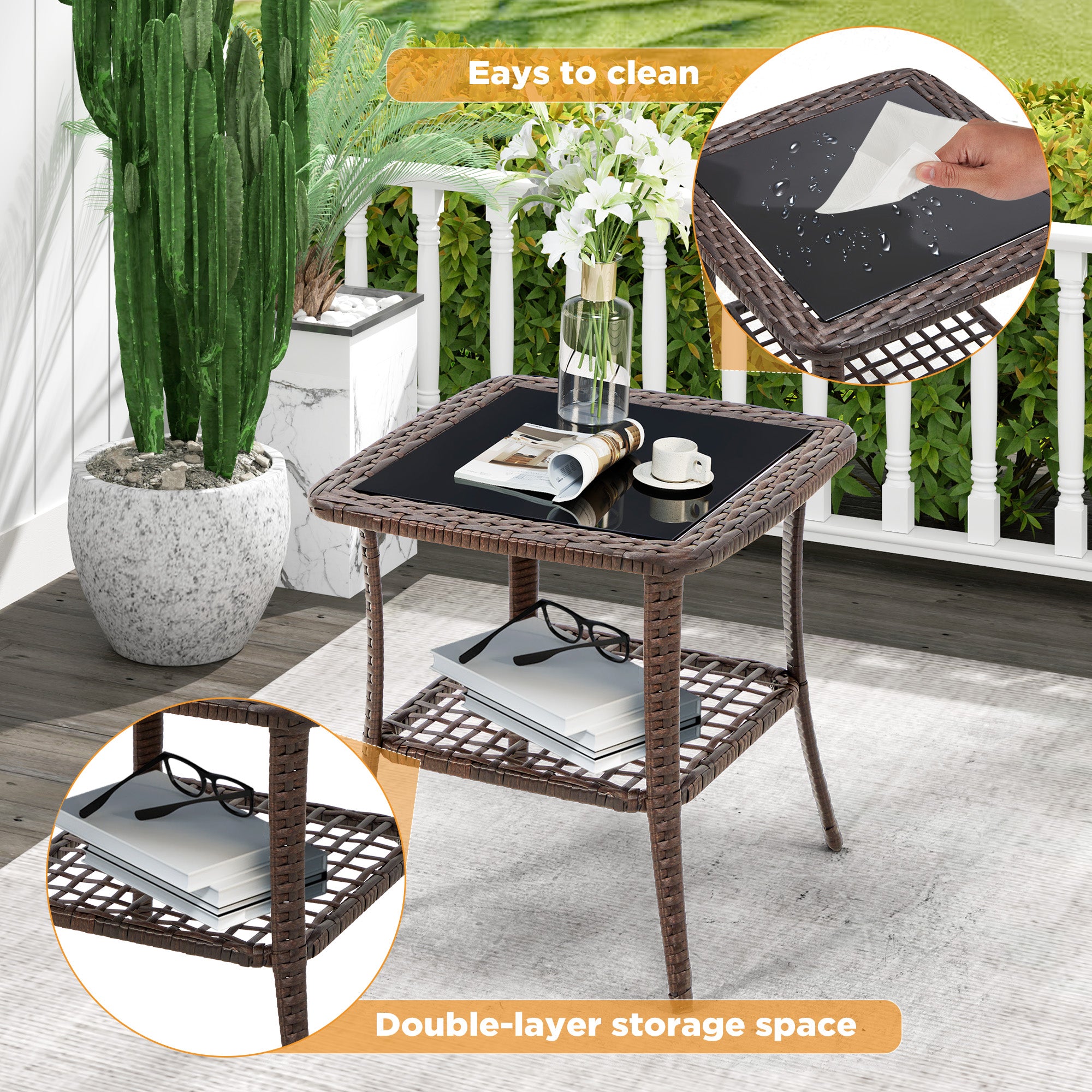 HOMREST 3-Piece Outdoor Chaise Lounge Set with Adjustable Chairs, Storage Table, Khaki