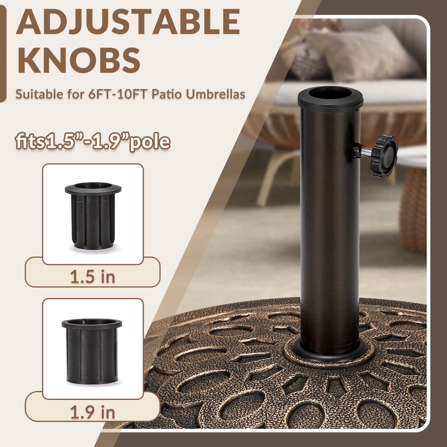 HOMREST 30 lbs Heavy Duty Round Antiqued Umbrella Base for 1.5“ or 1.9” Poles, for Outdoor, Lawn, Deck, Poolside & Patio Umbrella Stands