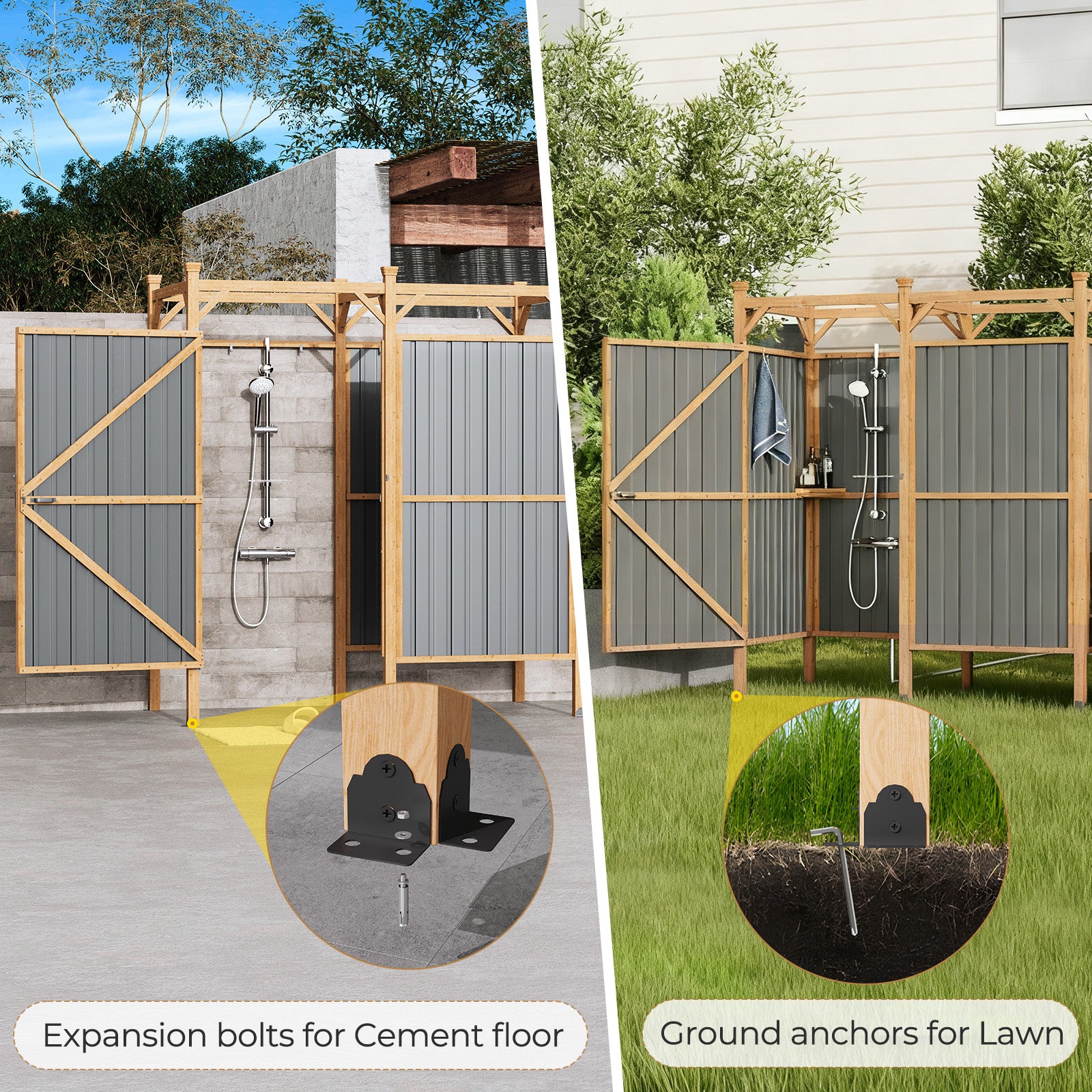 HOMREST Outdoor Shower Enclosure with Lockable Door, Weatherproof Outdoor Shower Stall with Metal Panels, Hooks & Shelves - Perfect for Pool Wash Station, Backyard & Beach Rinse Area Large Version