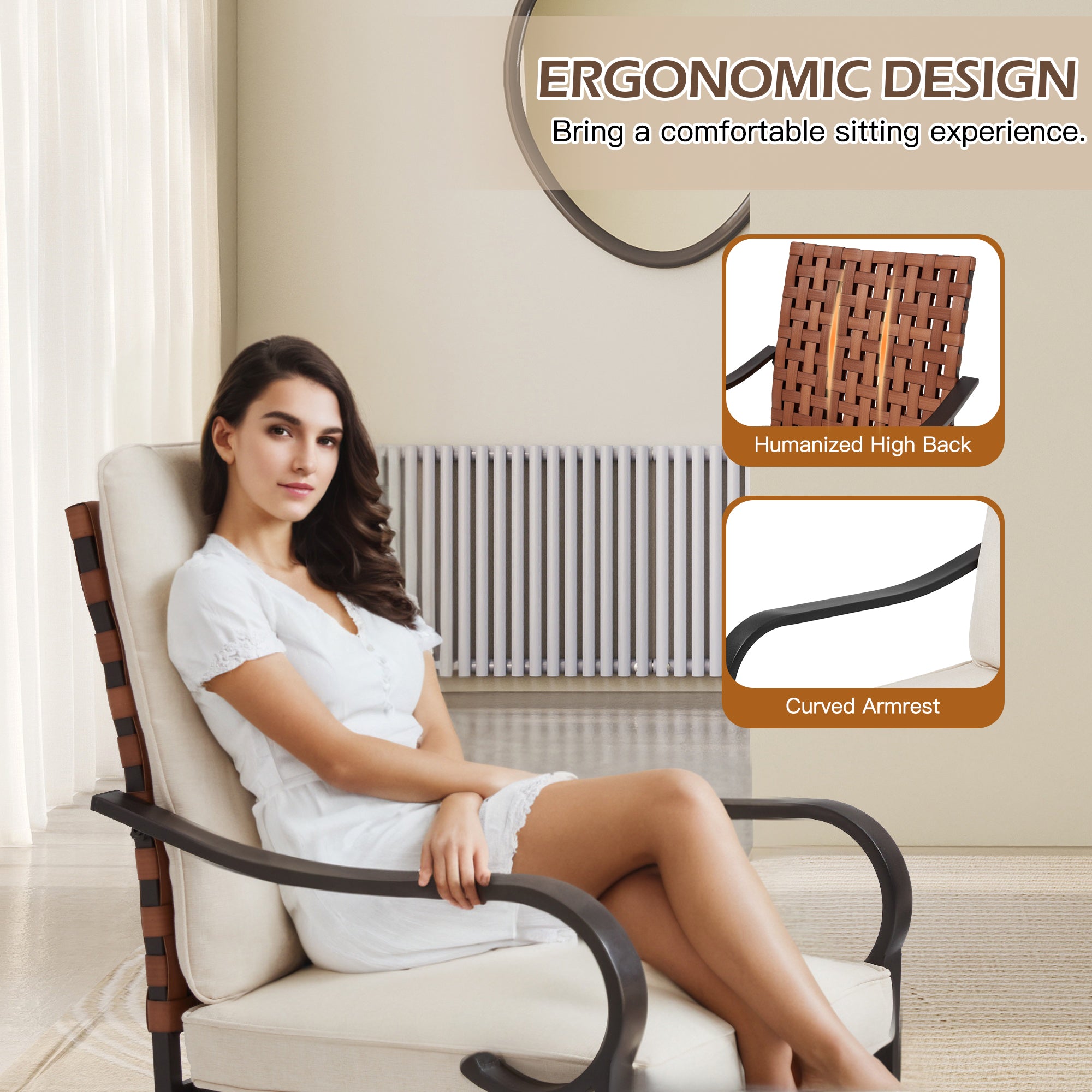 HOMREST Swivel Patio Chairs Set of 2, Heavy Duty Outdoor Dining Chairs, Beige
