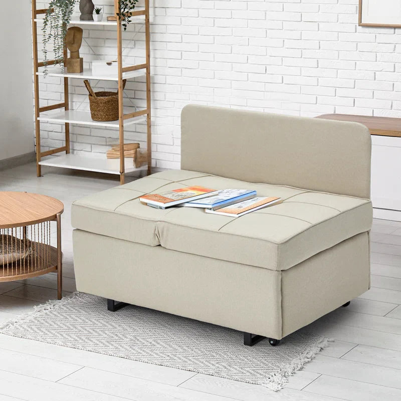 HOMREST 3 IN 1 Futon Sofa Bed Convertible Recliner Lounge for Living Room with Reclining Backrest, Linen, Beige