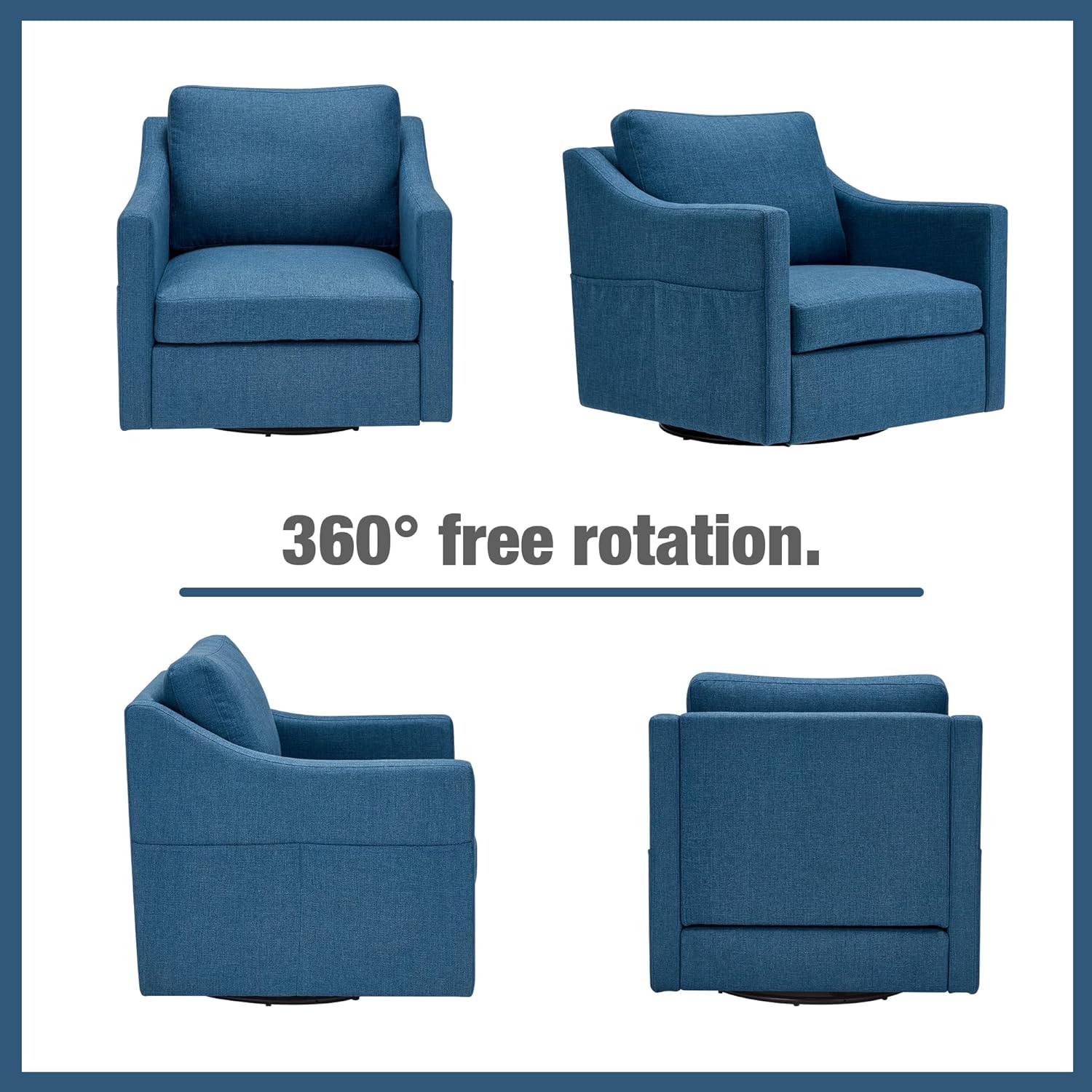 Swivel accent chair set of 2, linen fabric armchair with removable cover for living room, blue | Homrest furniture