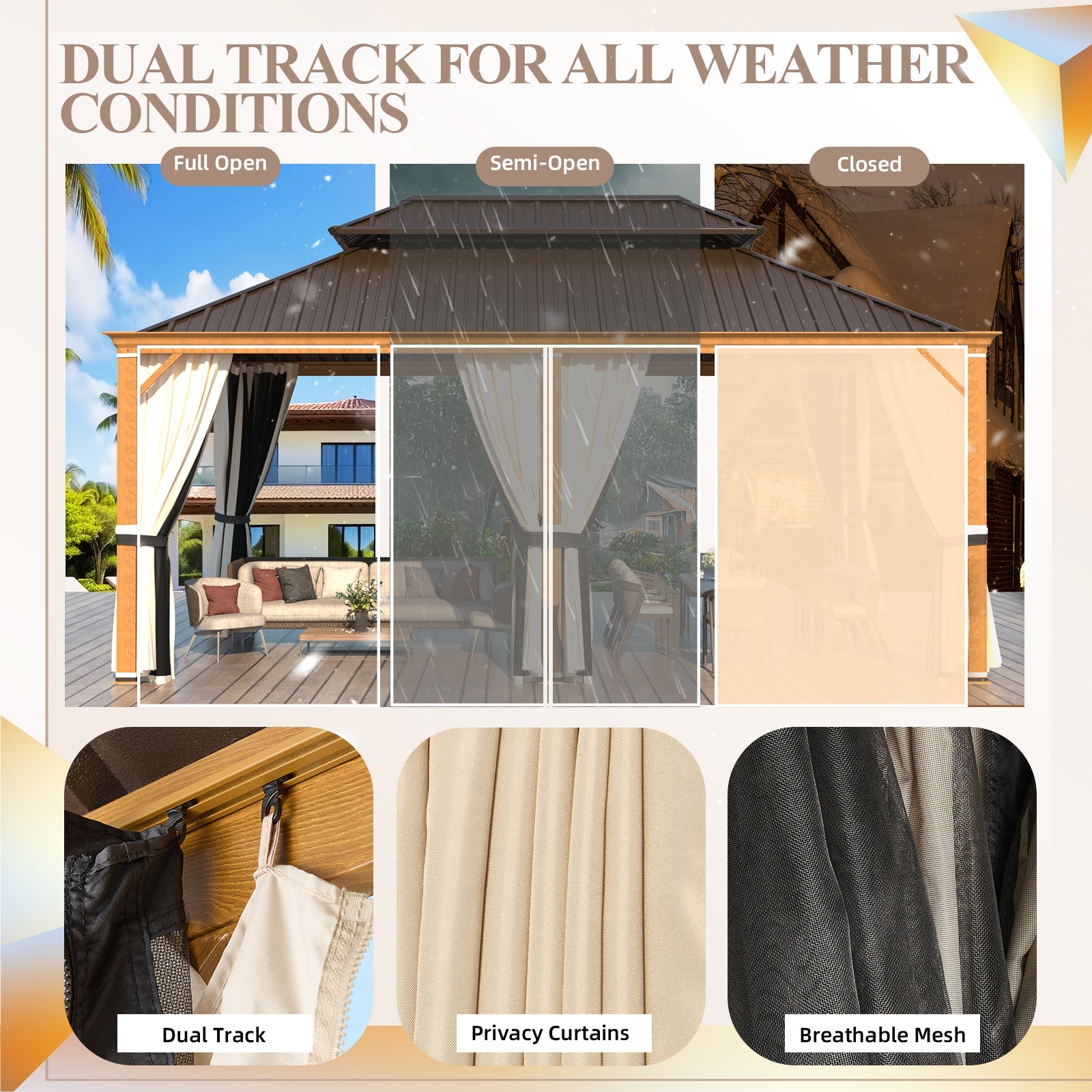 Homrest 12' x 18' Hardtop Gazebo with Aluminum Frame, Wood-Grain