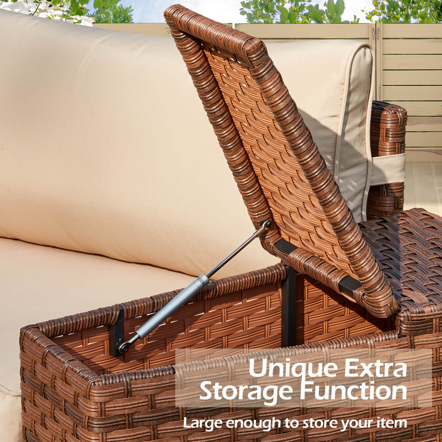 HOMREST Outdoor Patio Furniture Set, 7-Piece Half-Moon Wicker Patio Sofa Set with Storage Table, Brown & Beige