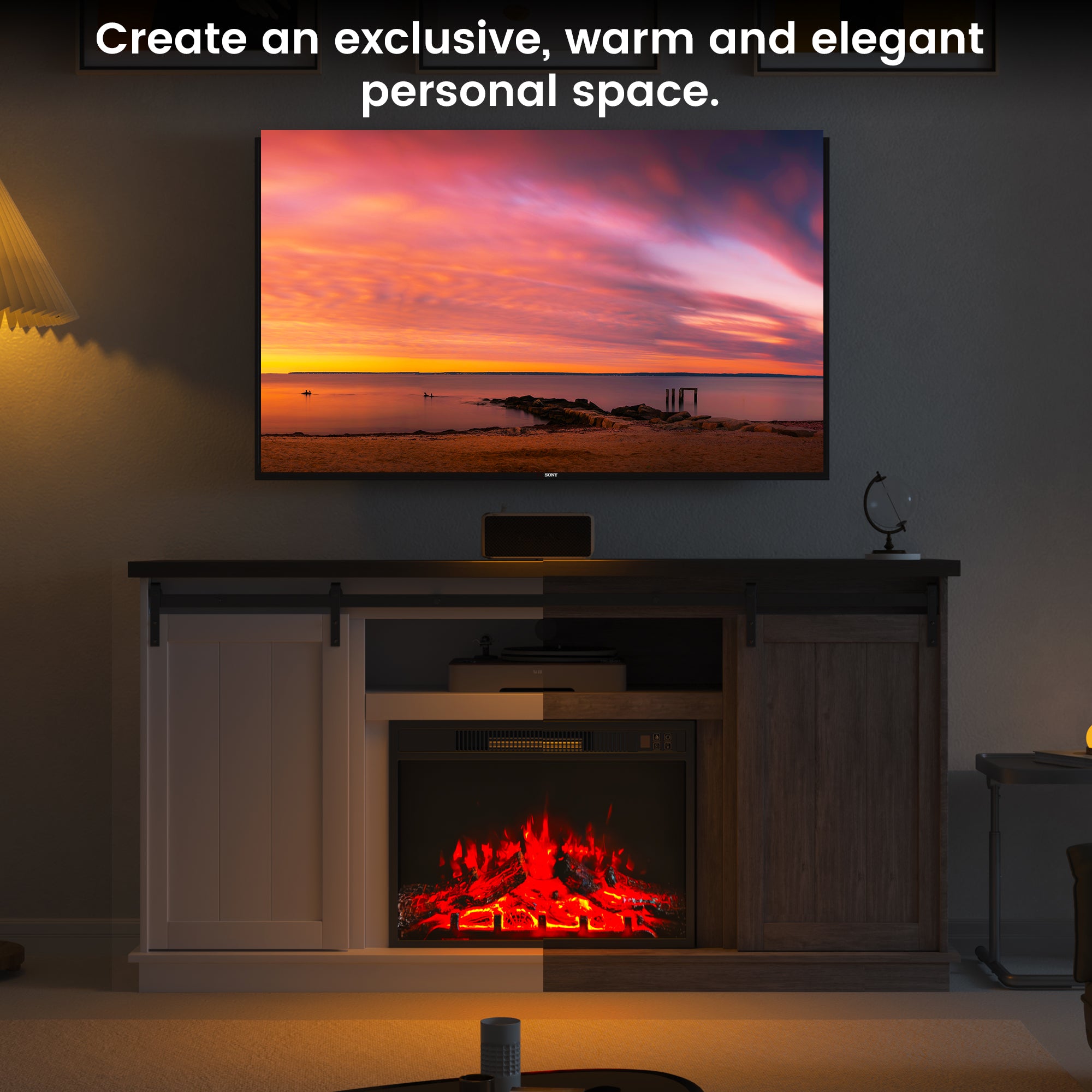rustic-tv-stand-with-electric-fireplace​