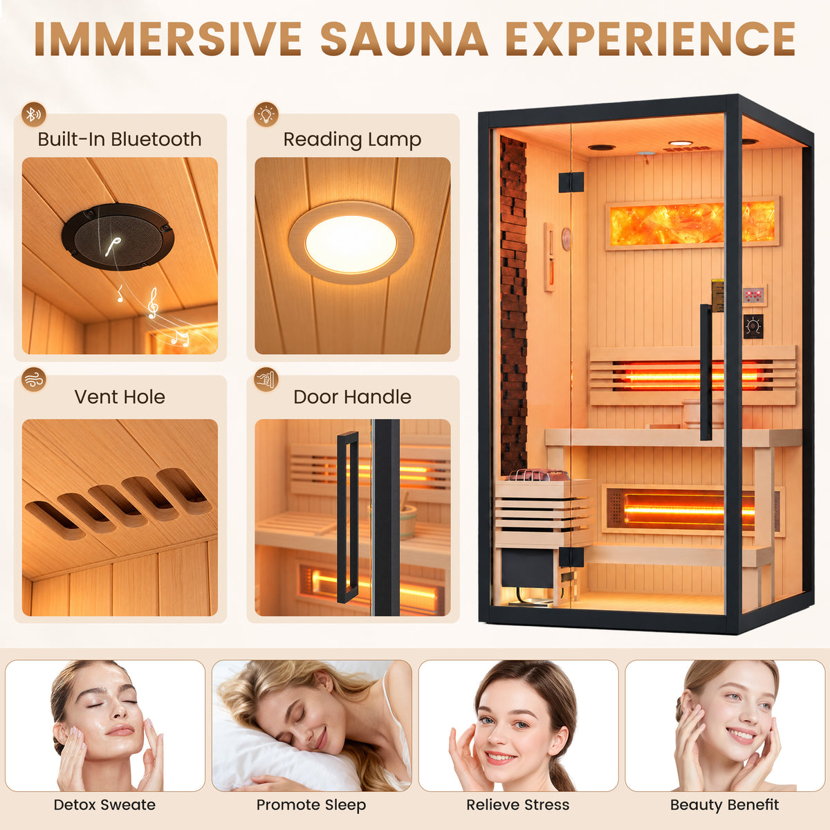 HOMREST 1-2 Person Indoor Hemlock Sauna with Chromotherapy & Bluetooth