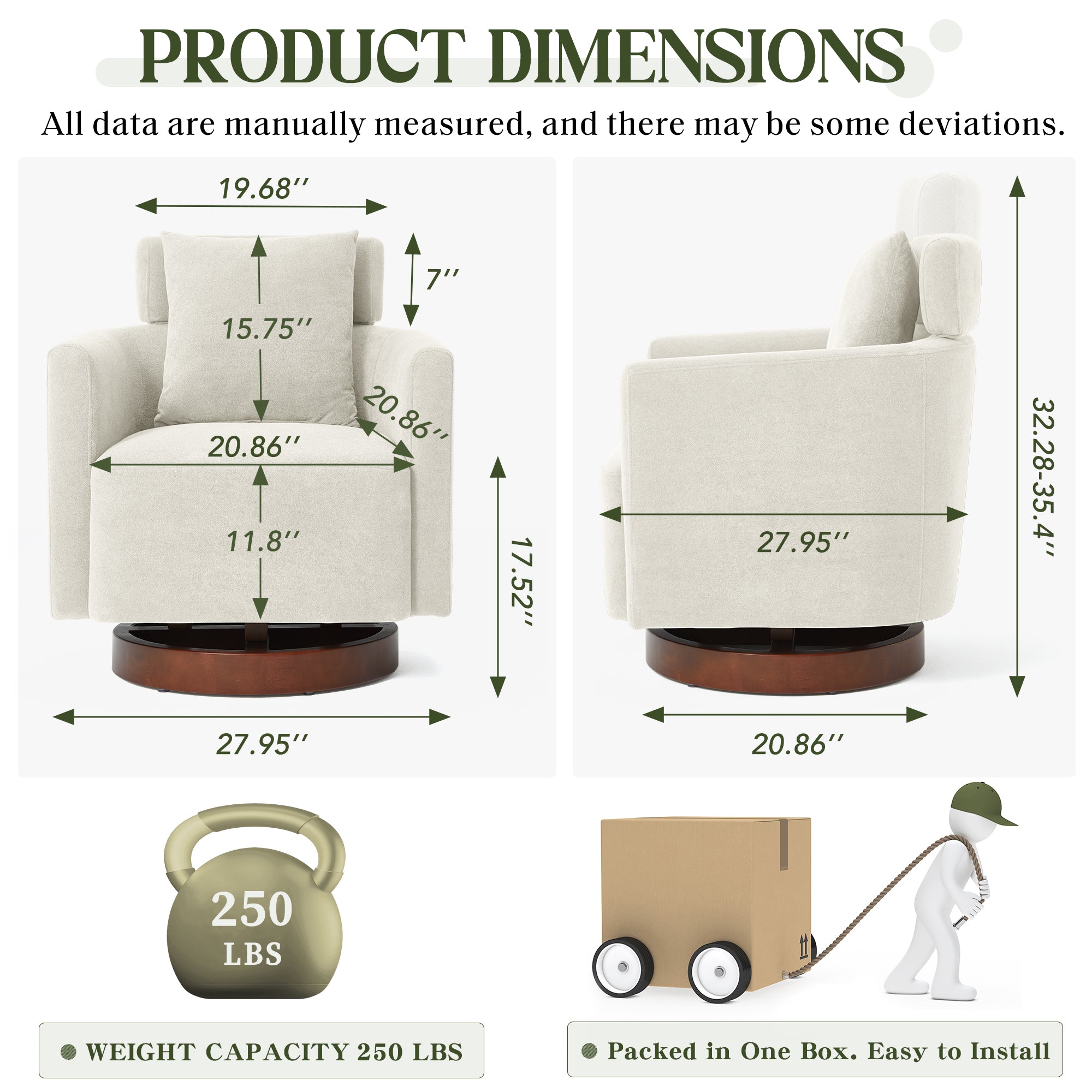 HOMREST Swivel Accent Chair, Ergonomic Adjustable Backrest Barrel Chair with 360° Rotation, Thick Velvet Cushion and Solid Wood Frame, Beige for Living Room, Bedroom, Office