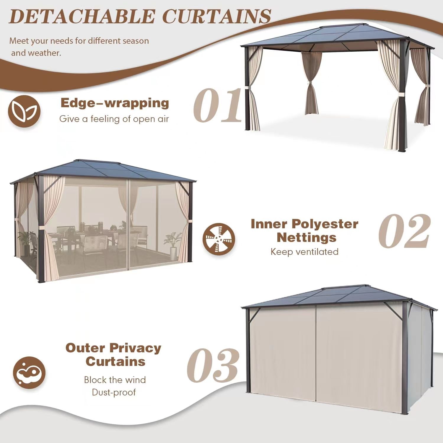 Homrest Patio Hardtop Gazebo 10¡¯x12¡¯ Aluminum Frame Gazebos with Netting & Curtain - Homrest