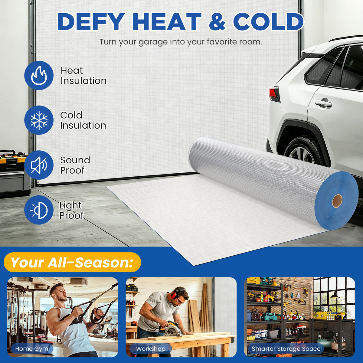 HOMREST 50 in x 72 ft Garage Door Insulation Kit, Reflective Radiant Barrier for Year-Round Temperature Control, Easy DIY Installation, Covers 300 Sq Ft