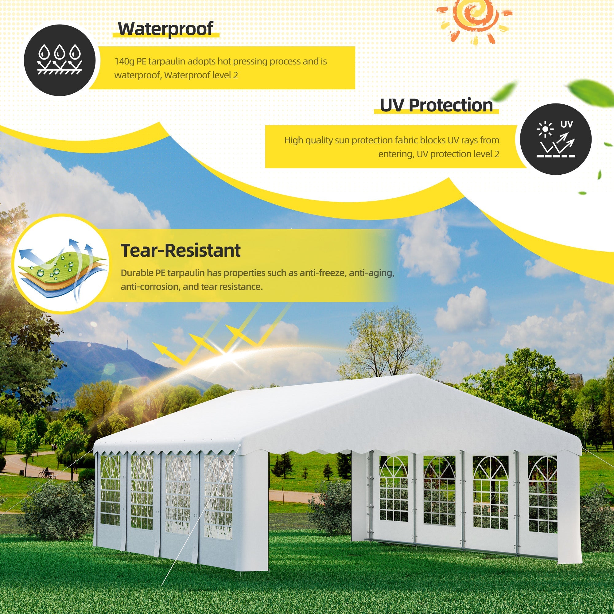 HOMREST 20x30 Ft Heavy Duty Party Tent Gazebo For Events Weddings BBQs Removable Sidewall Windows Storage Bags Included White