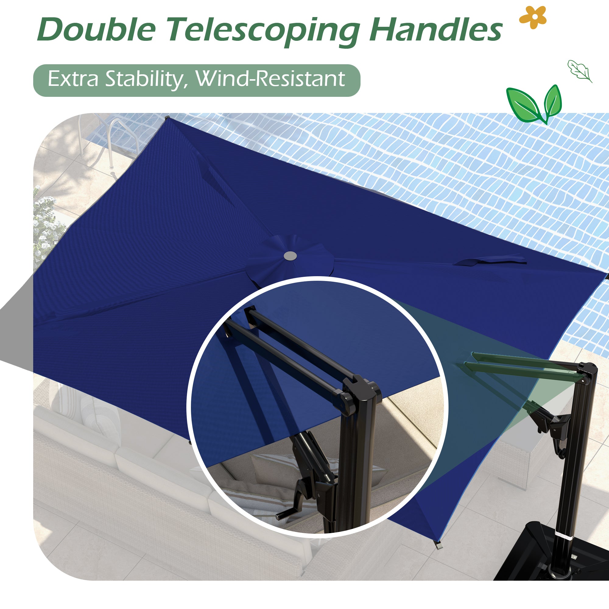 HOMREST 10x13ft Large Rectangular Cantilever Umbrella with 360° Rotation & 6 Adjustable Heights, Outdoor Patio Umbrella for Garden, Pool, Deck, Navy (Base Excluded)