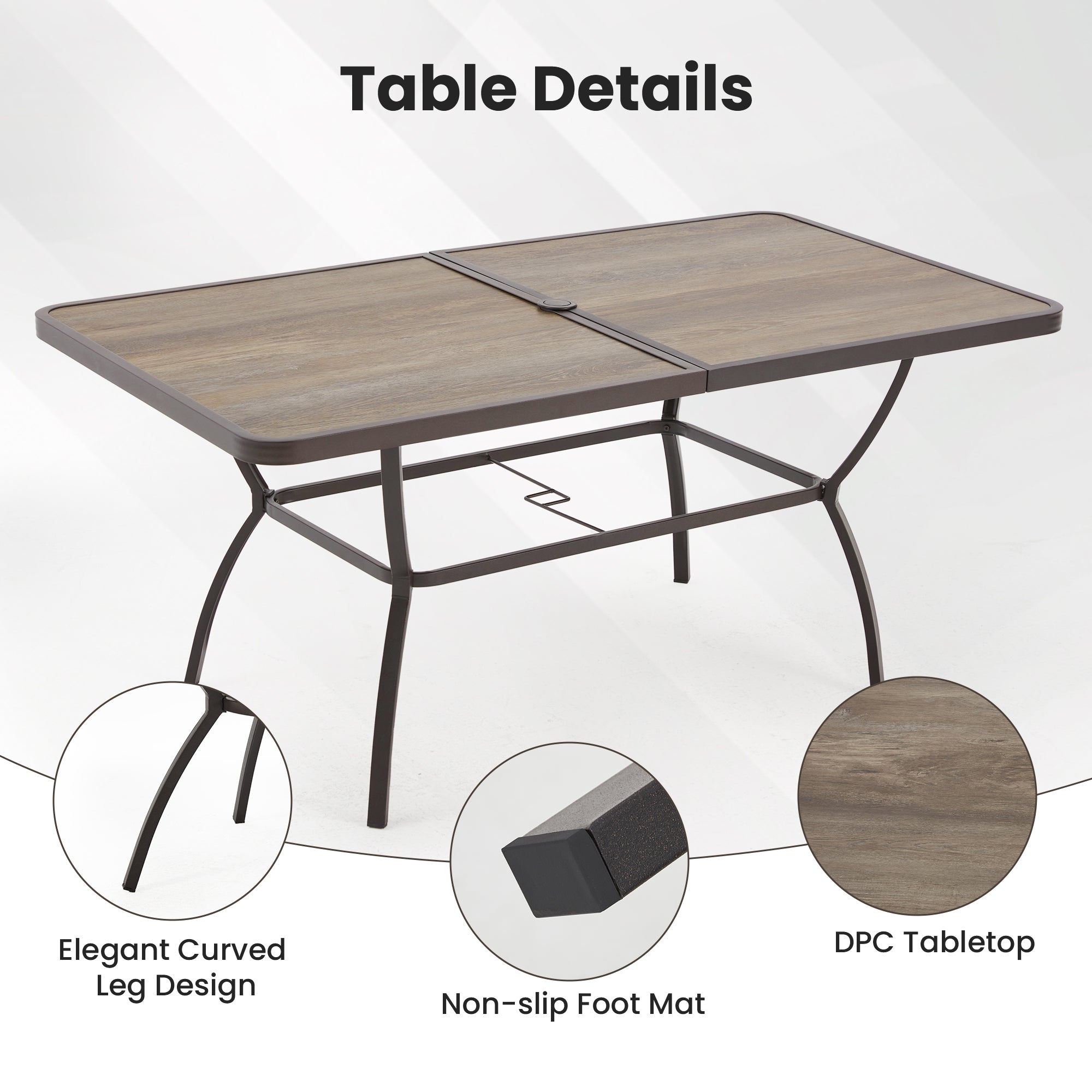 HOMREST 63 Inch Outdoor Patio Dining Table with 1.96 Inch Adjustable Umbrella Hole