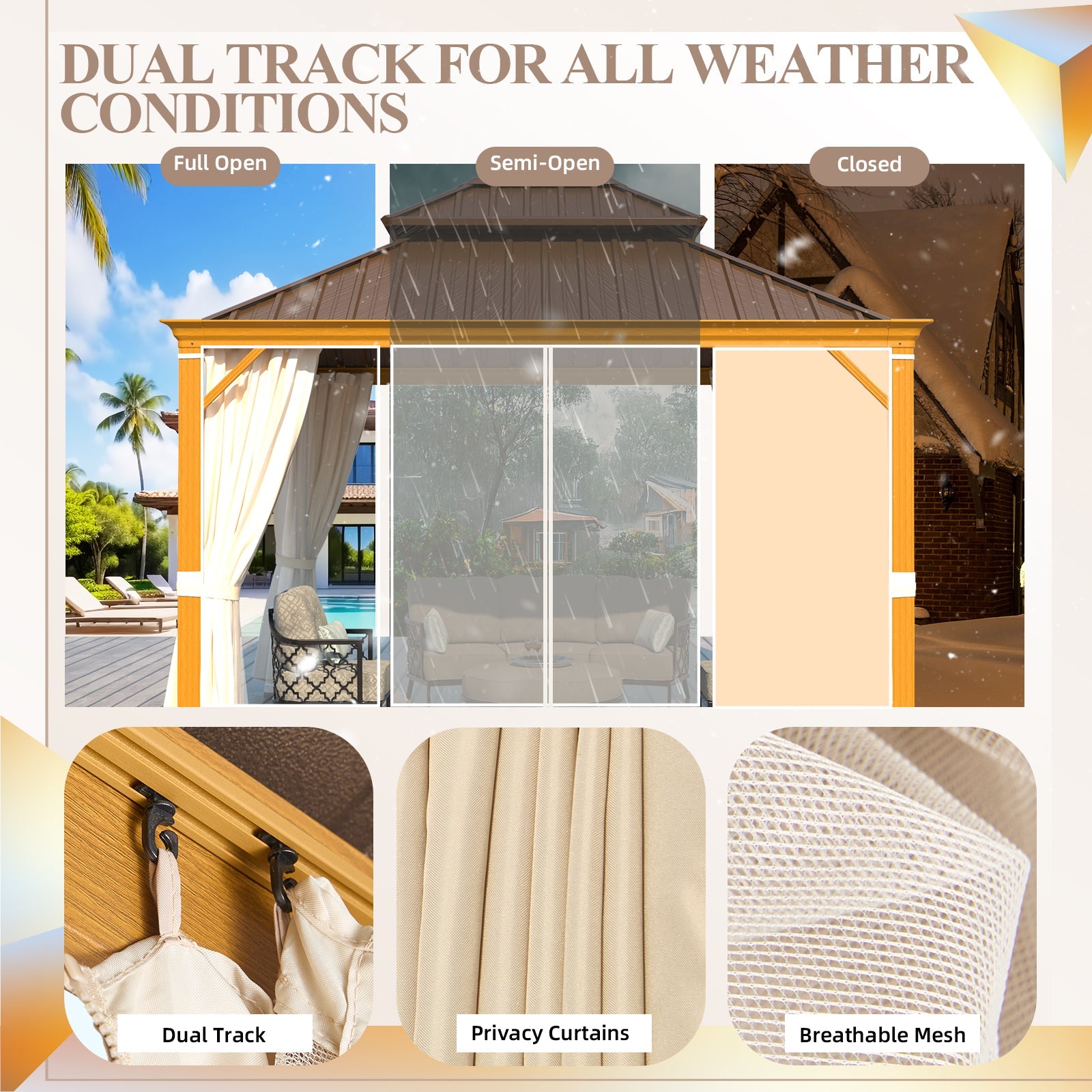 Homrest 10' x 12' Hardtop Gazebo with Aluminum Frame, Wood-Grain